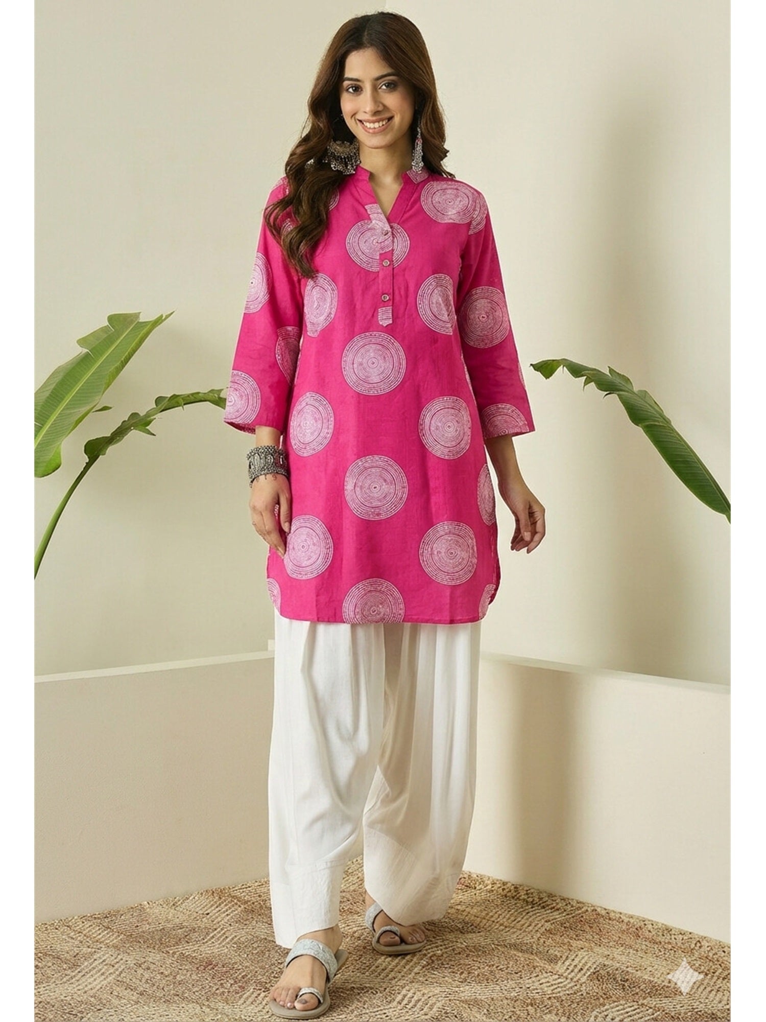 Fuchsia Circle Print Farshi Salwar Set