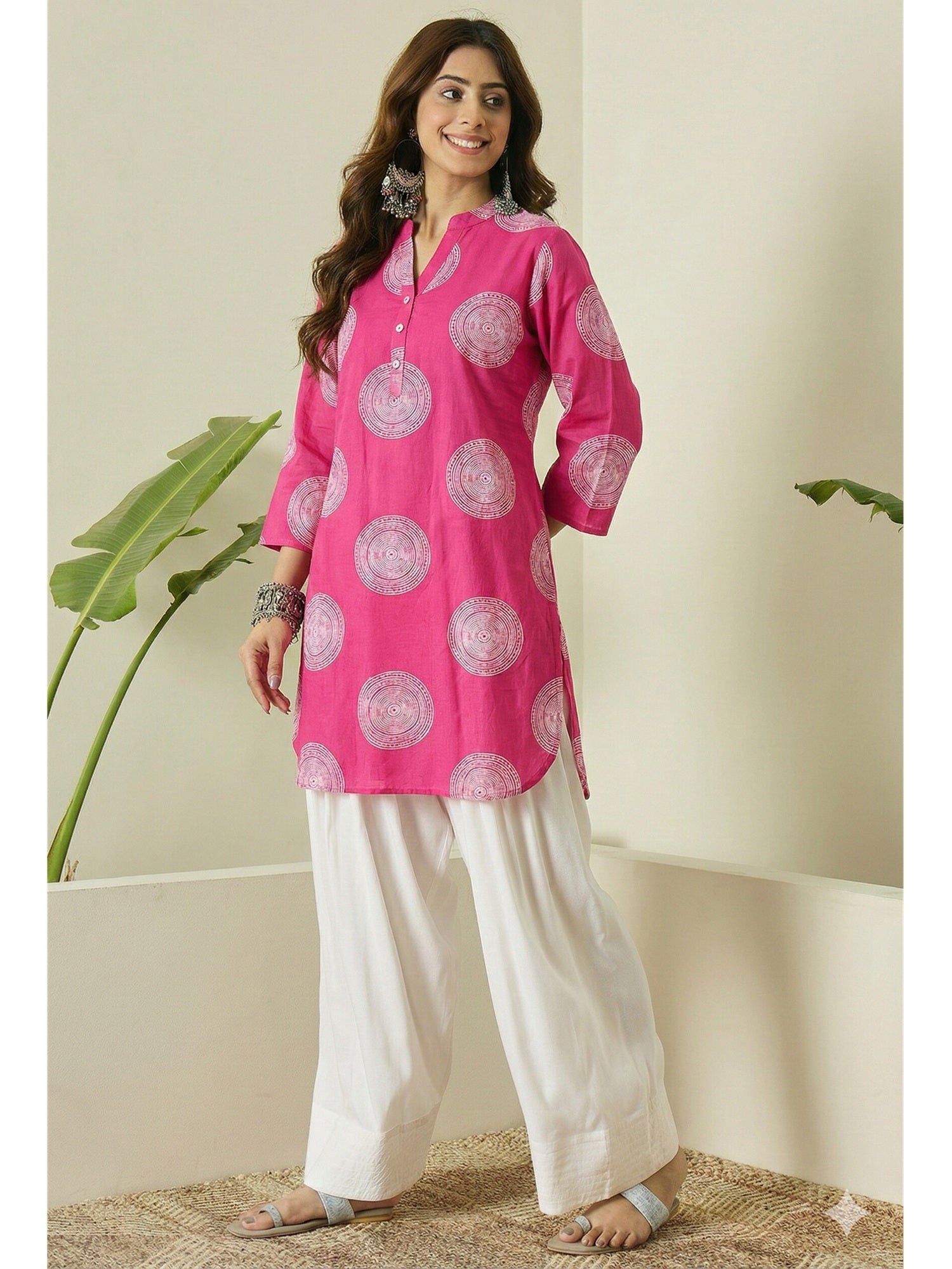Fuchsia Circle Print Farshi Salwar Set