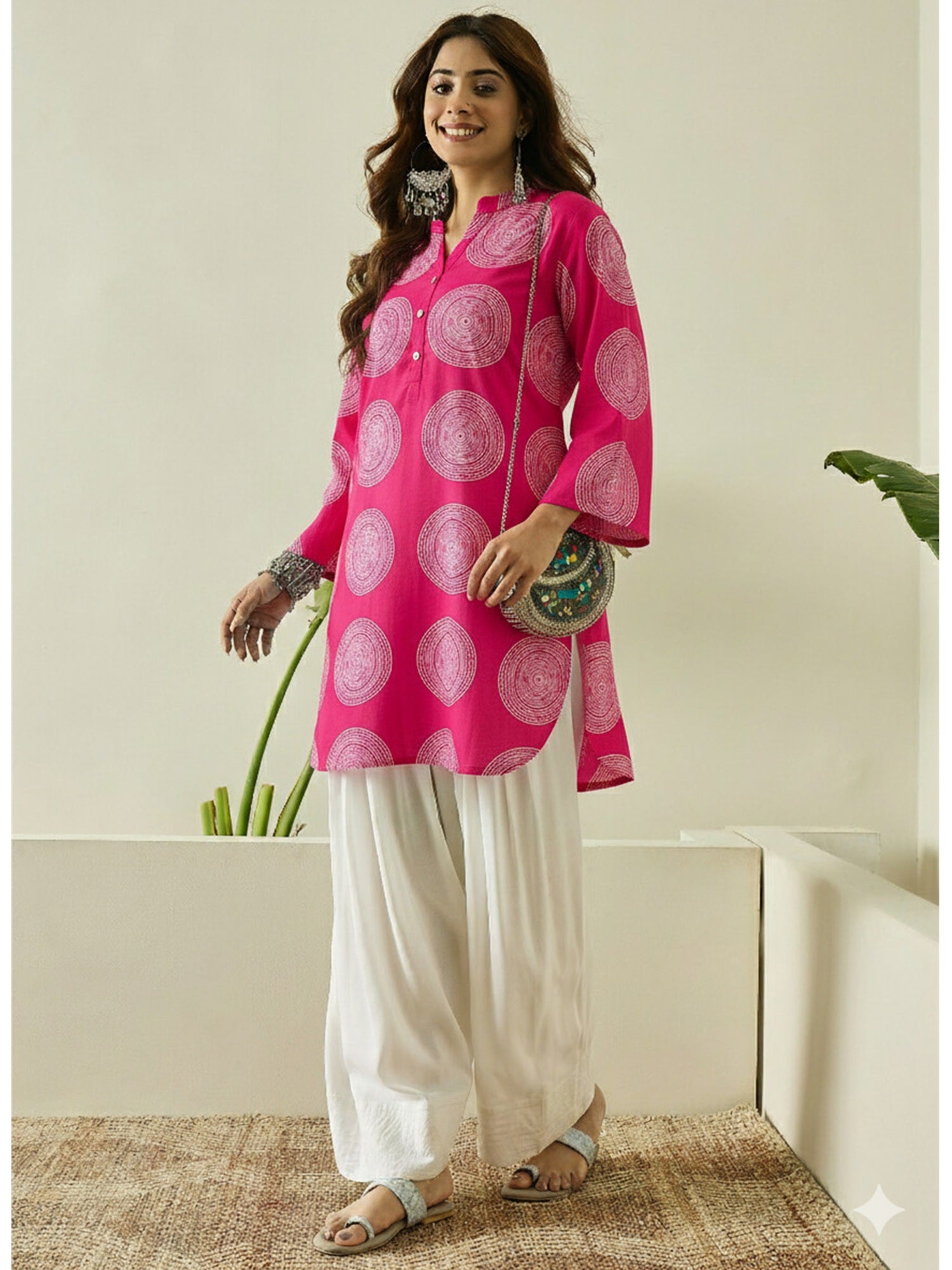 Fuchsia Circle Print Farshi Salwar Set