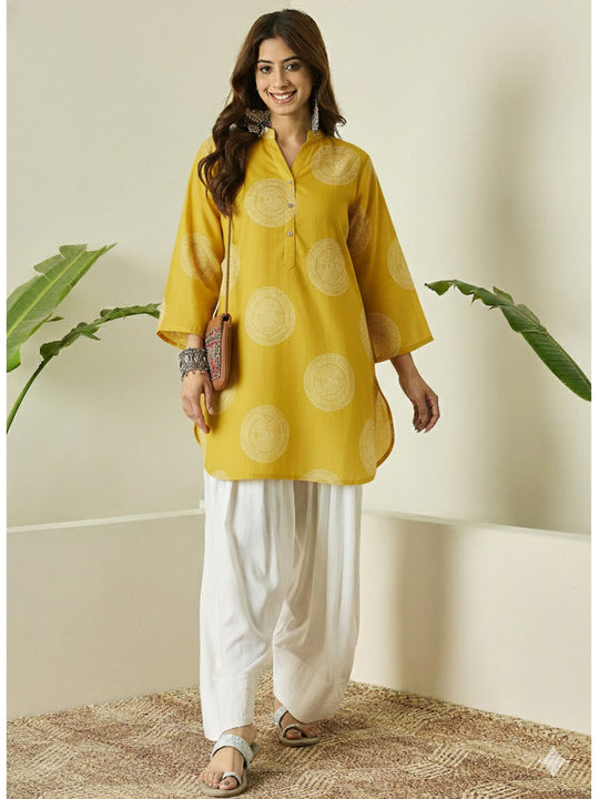 Mustard Circle Print Farshi Salwar Set