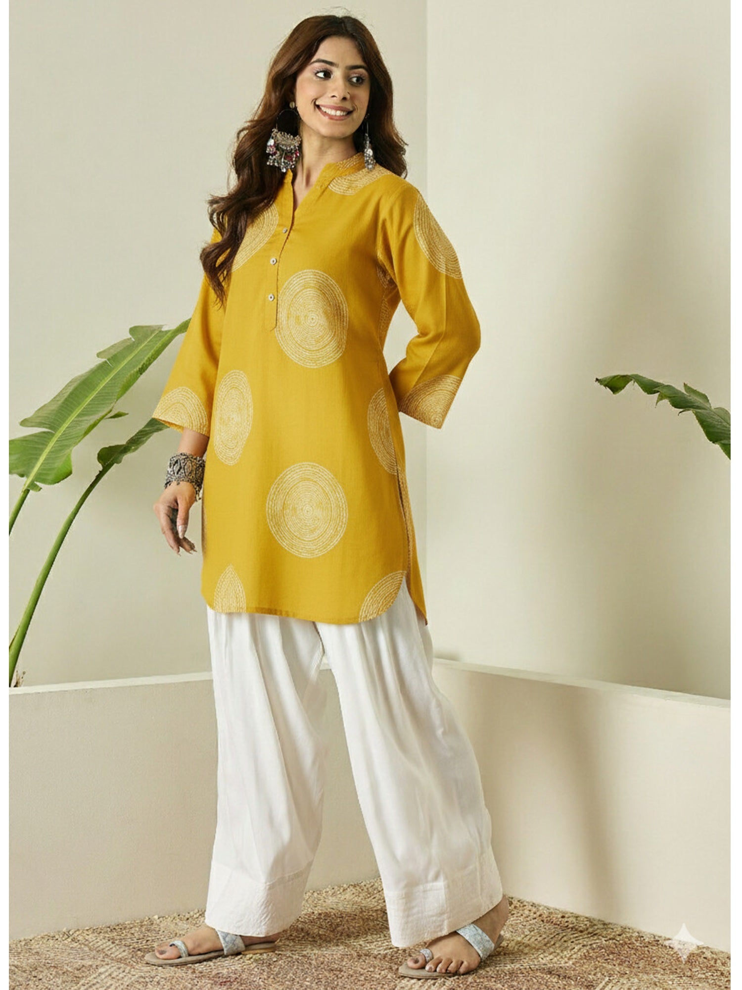 Mustard Circle Print Farshi Salwar Set