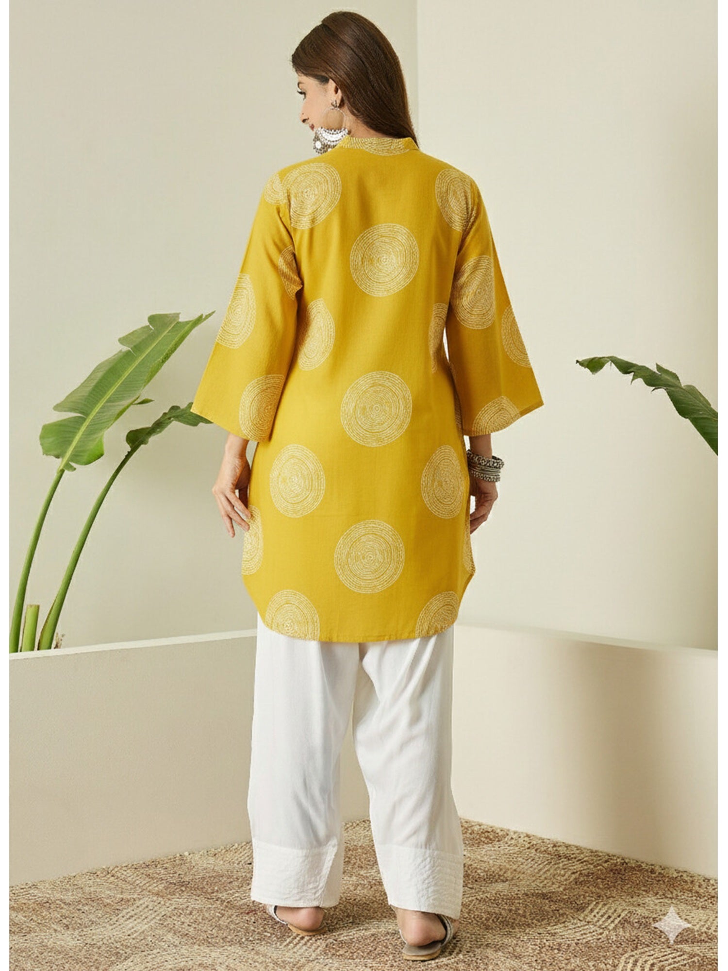Mustard Circle Print Farshi Salwar Set