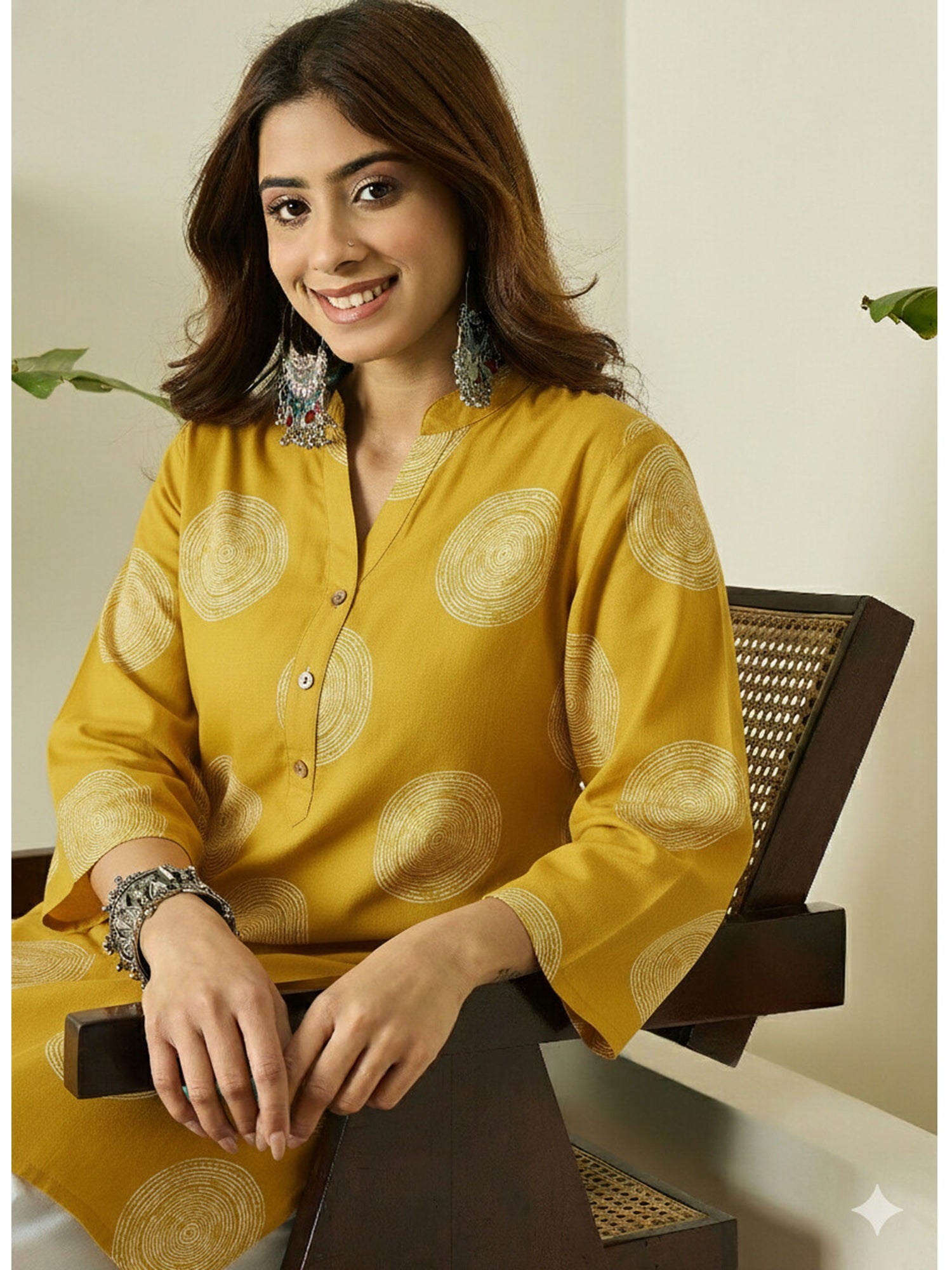 Mustard Circle Print Farshi Salwar Set