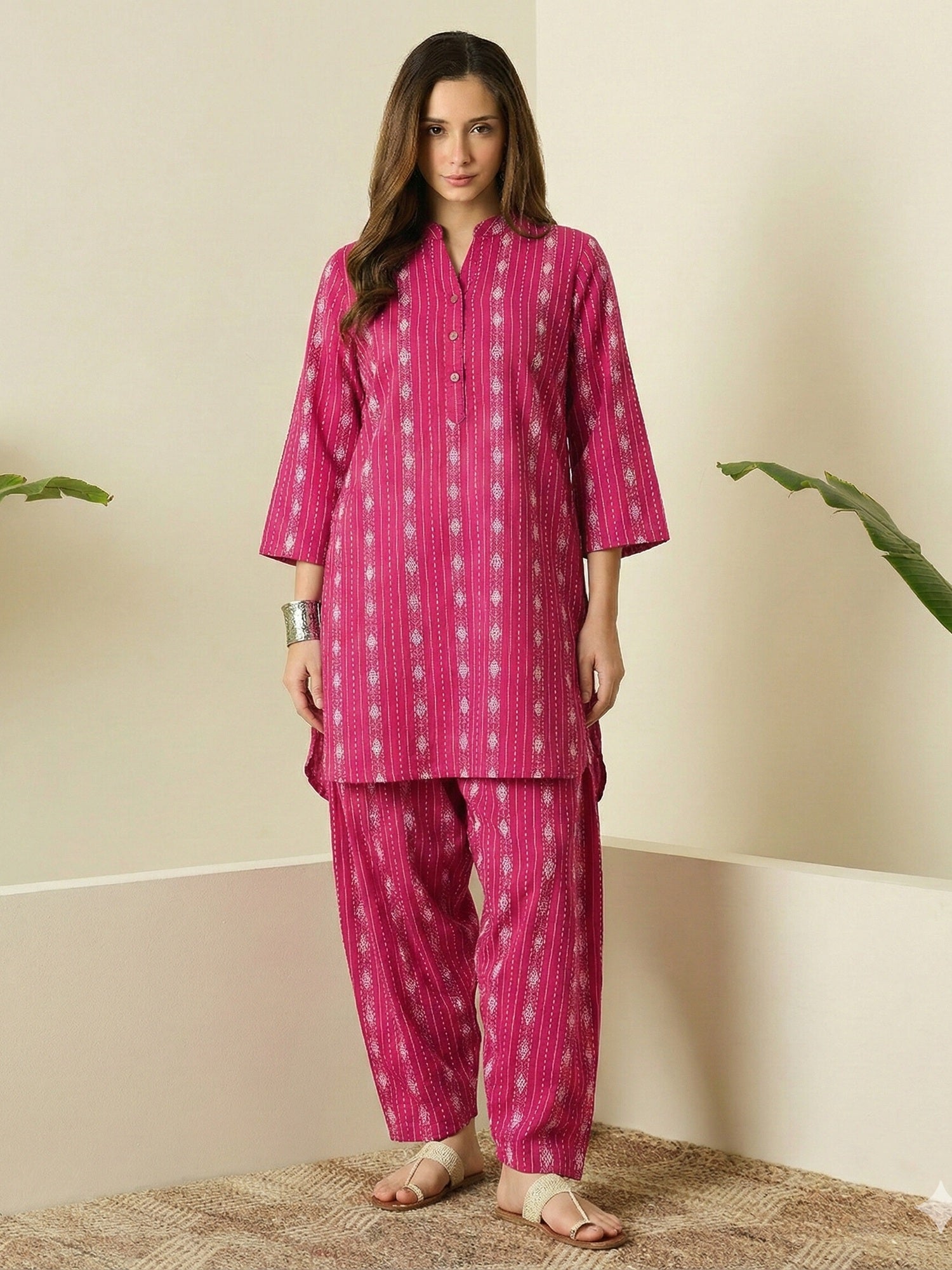 Fuchsia Kantha Farshi Salwar Set