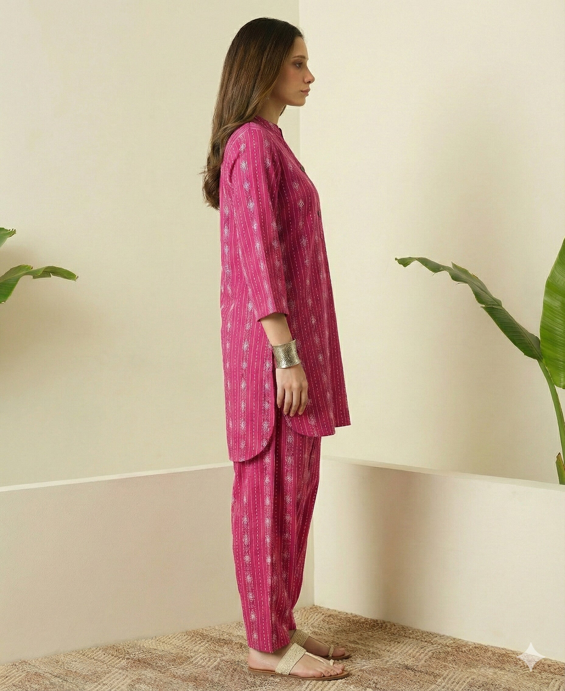 Fuchsia Kantha Farshi Salwar Set