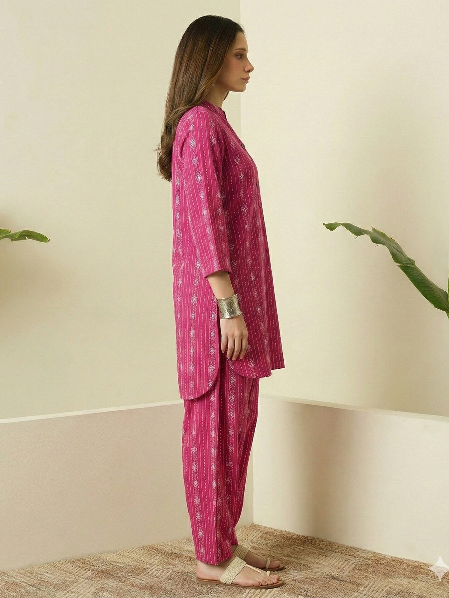 Fuchsia Kantha Farshi Salwar Set