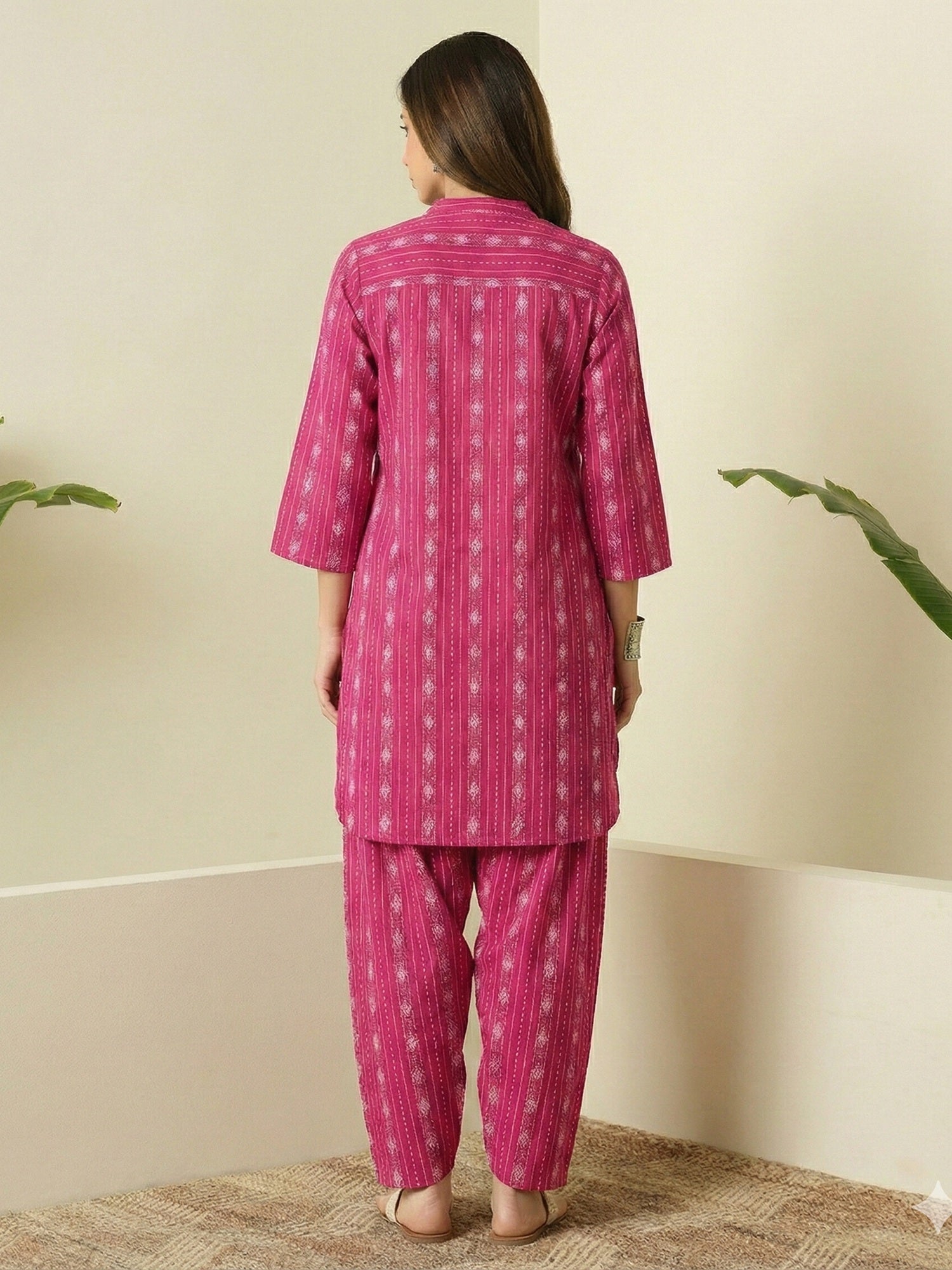 Fuchsia Kantha Farshi Salwar Set