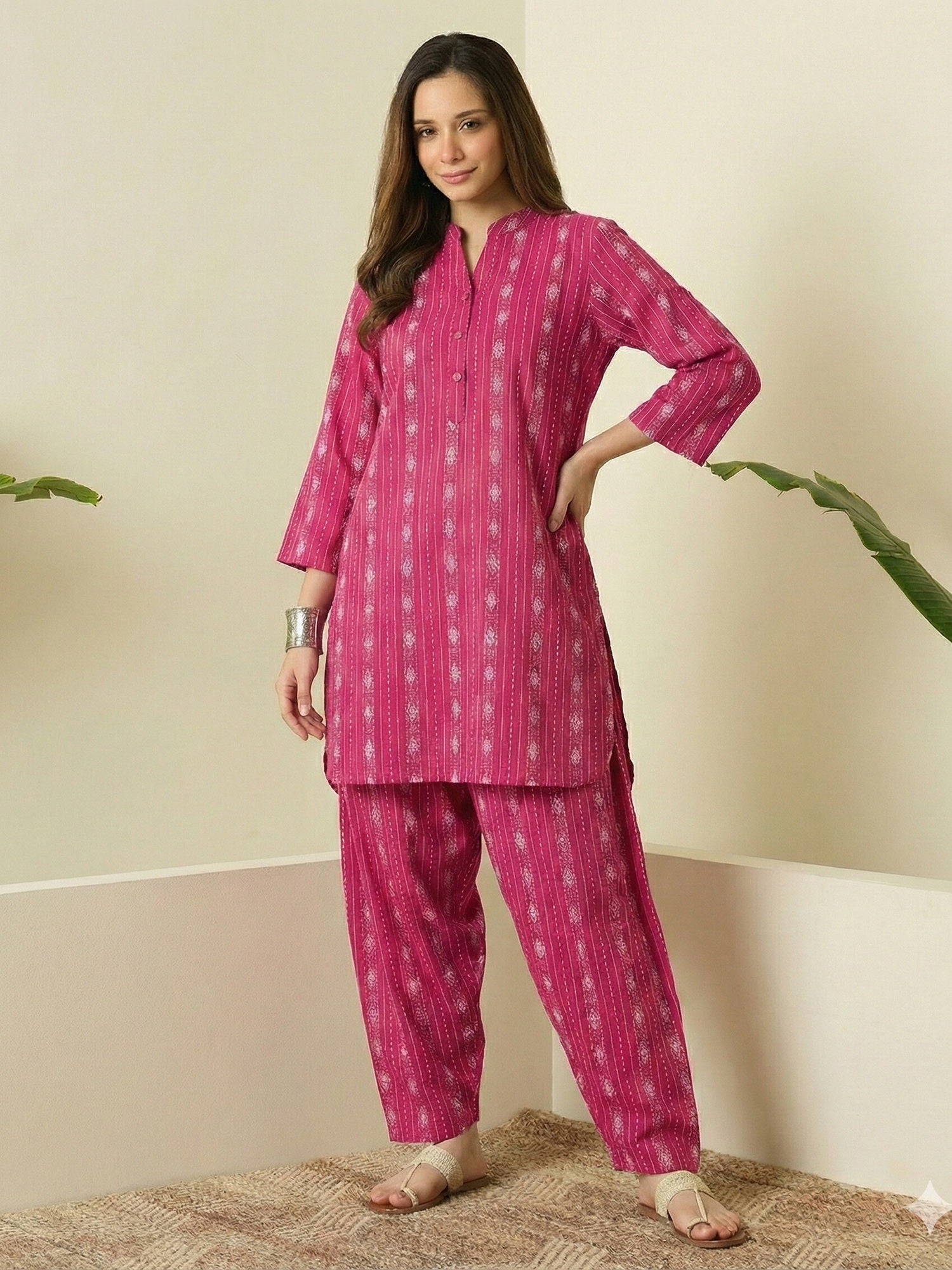 Fuchsia Kantha Farshi Salwar Set