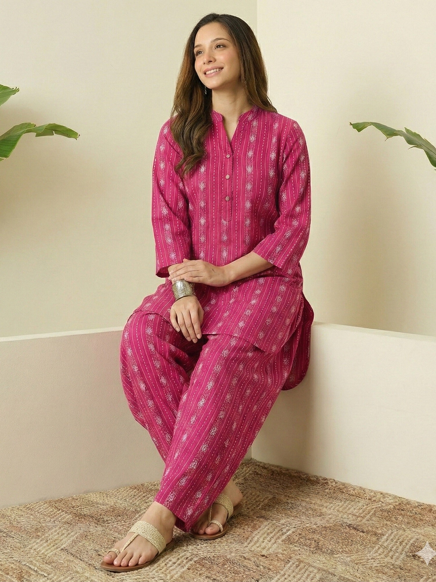 Fuchsia Kantha Farshi Salwar Set