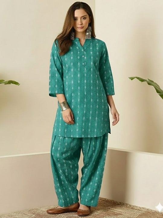 Sea Green Kantha Farshi Salwar Set