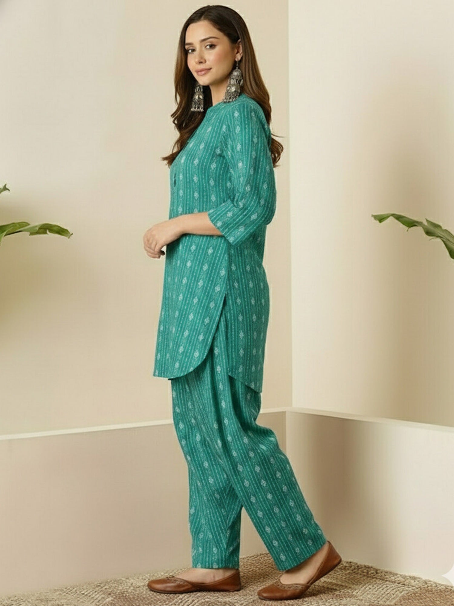 Sea Green Kantha Farshi Salwar Set
