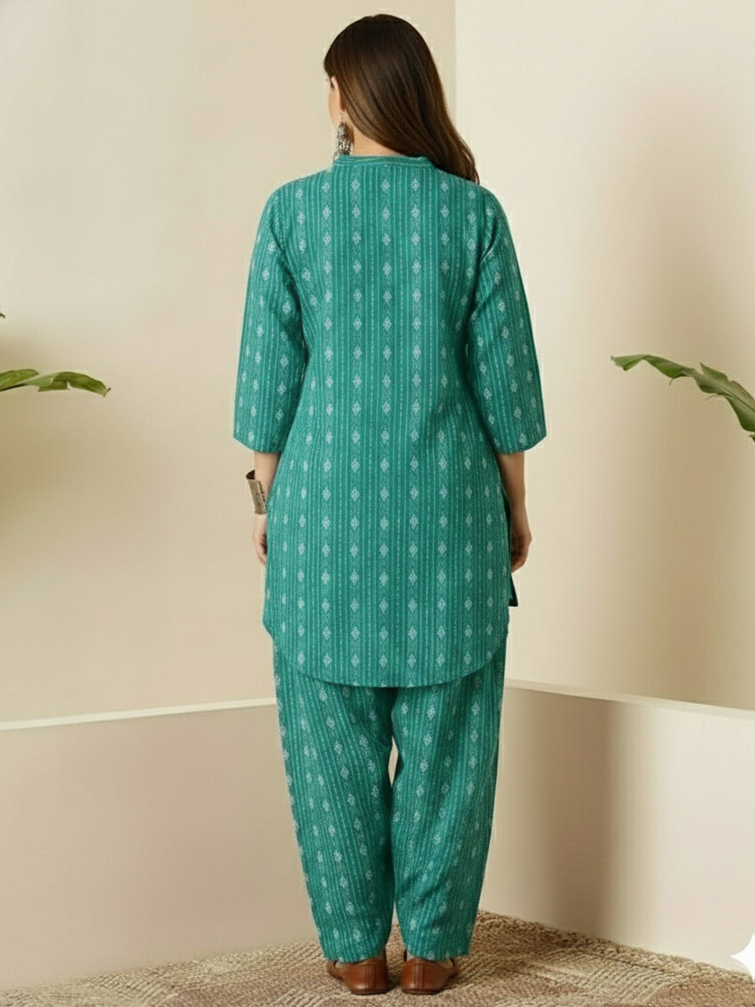 Sea Green Kantha Farshi Salwar Set