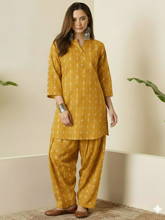 Mustard Kantha Farshi Salwar Set