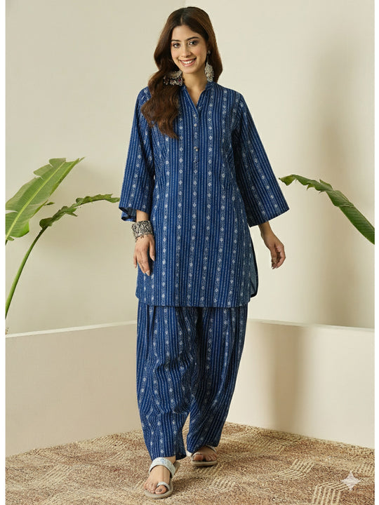 Indigo Kantha Farshi Salwar Set