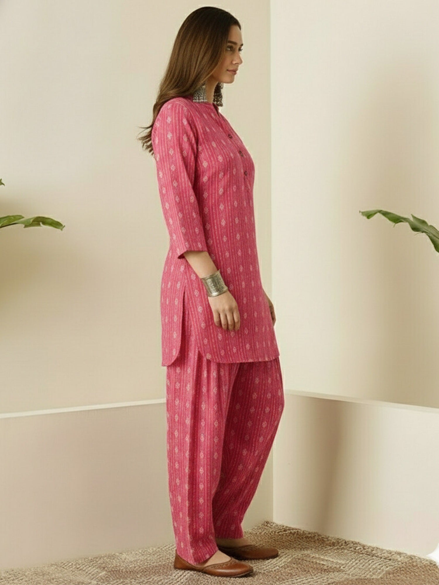 Coral Kantha Farshi Salwar Set