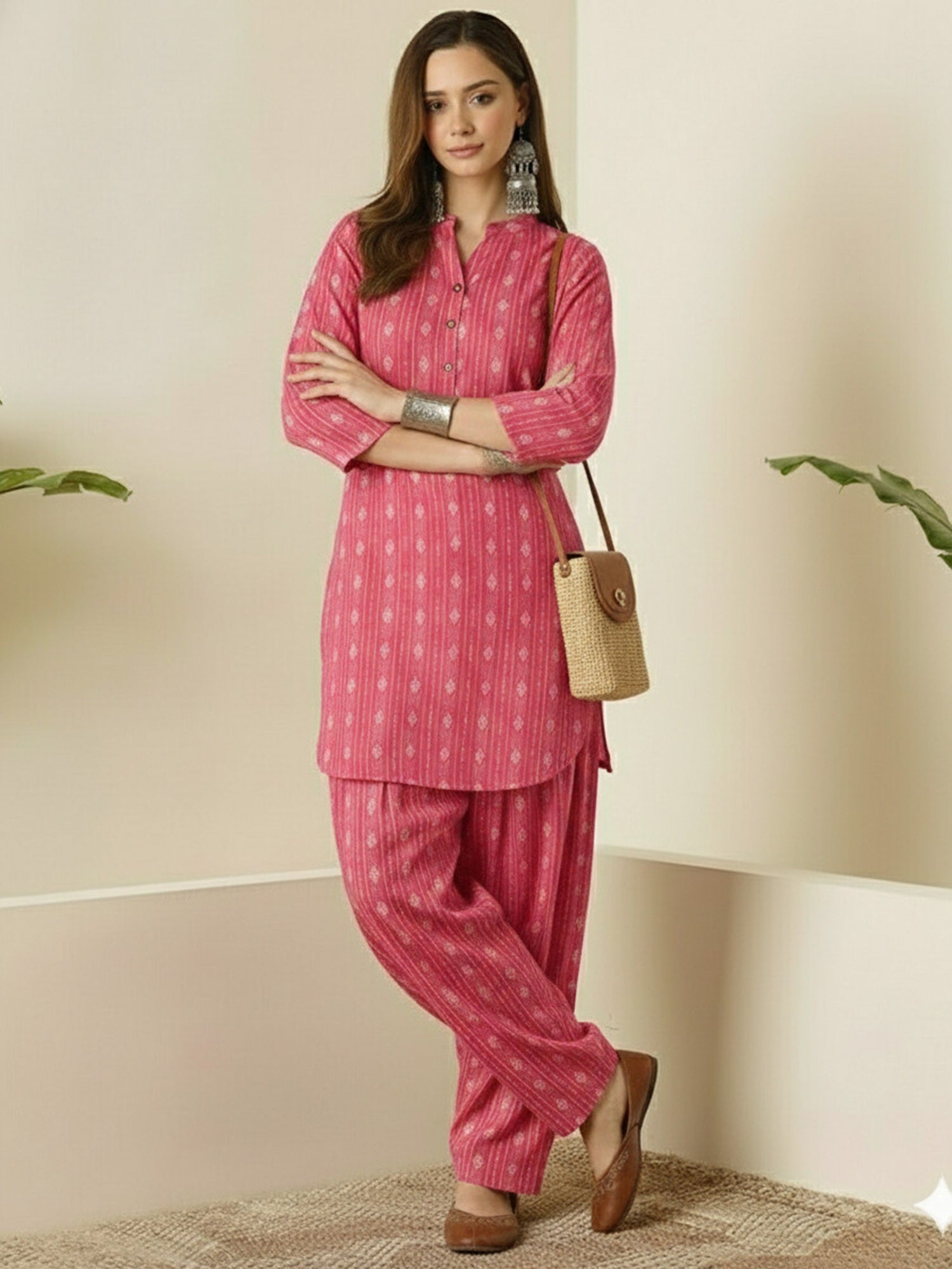 Coral Kantha Farshi Salwar Set
