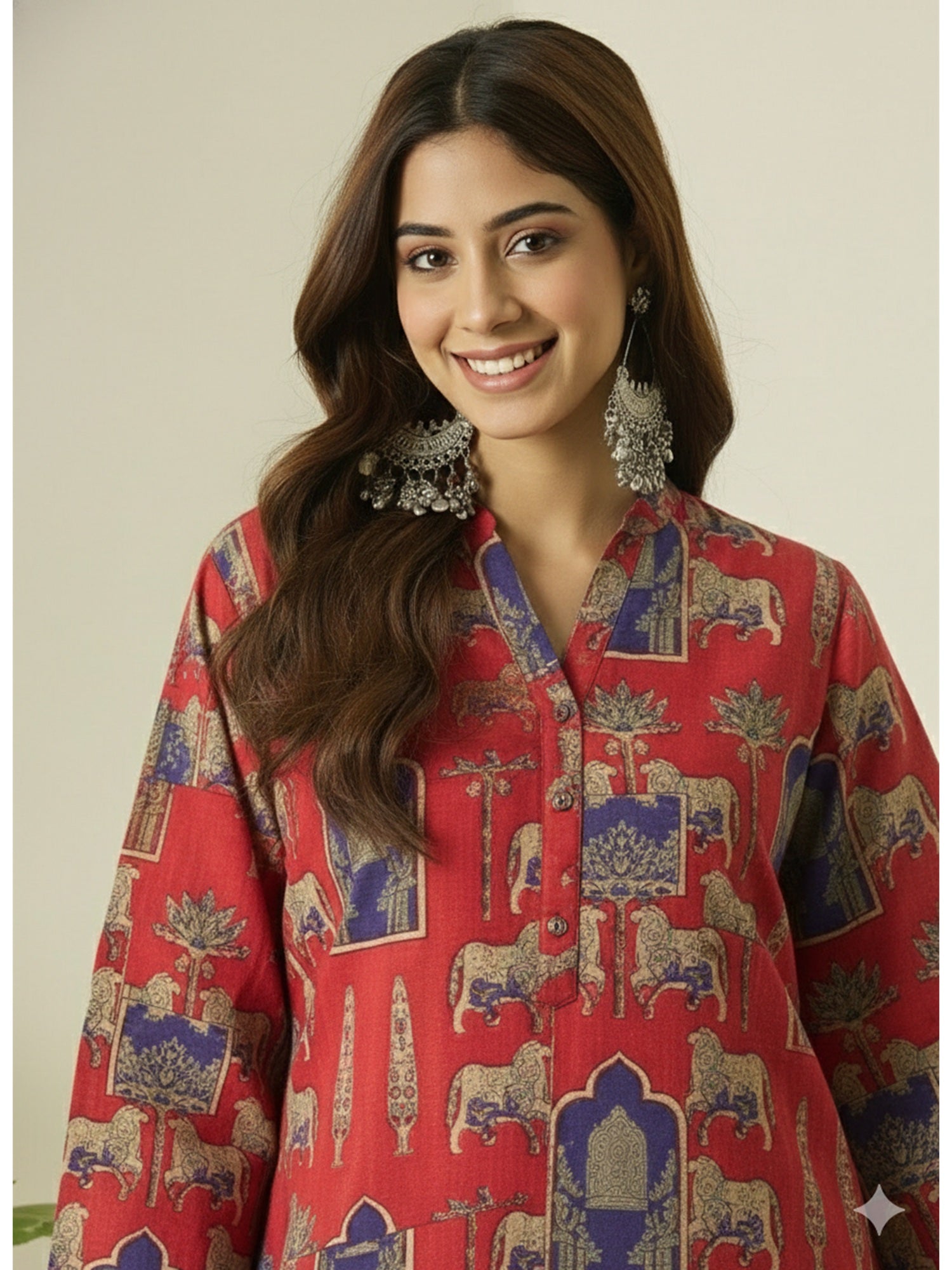 Red Blue Animal Farshi Salwar Set