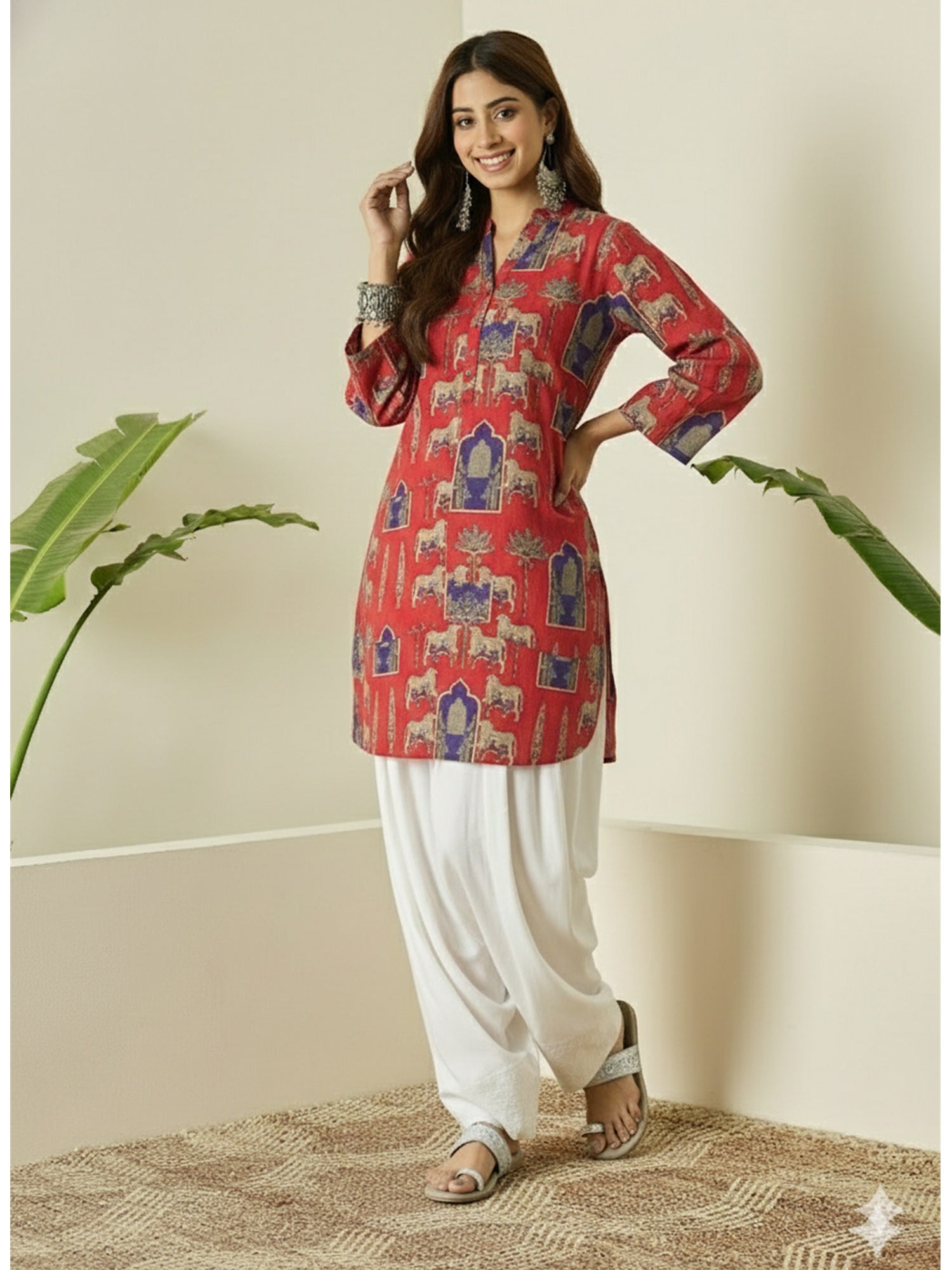 Red Blue Animal Farshi Salwar Set