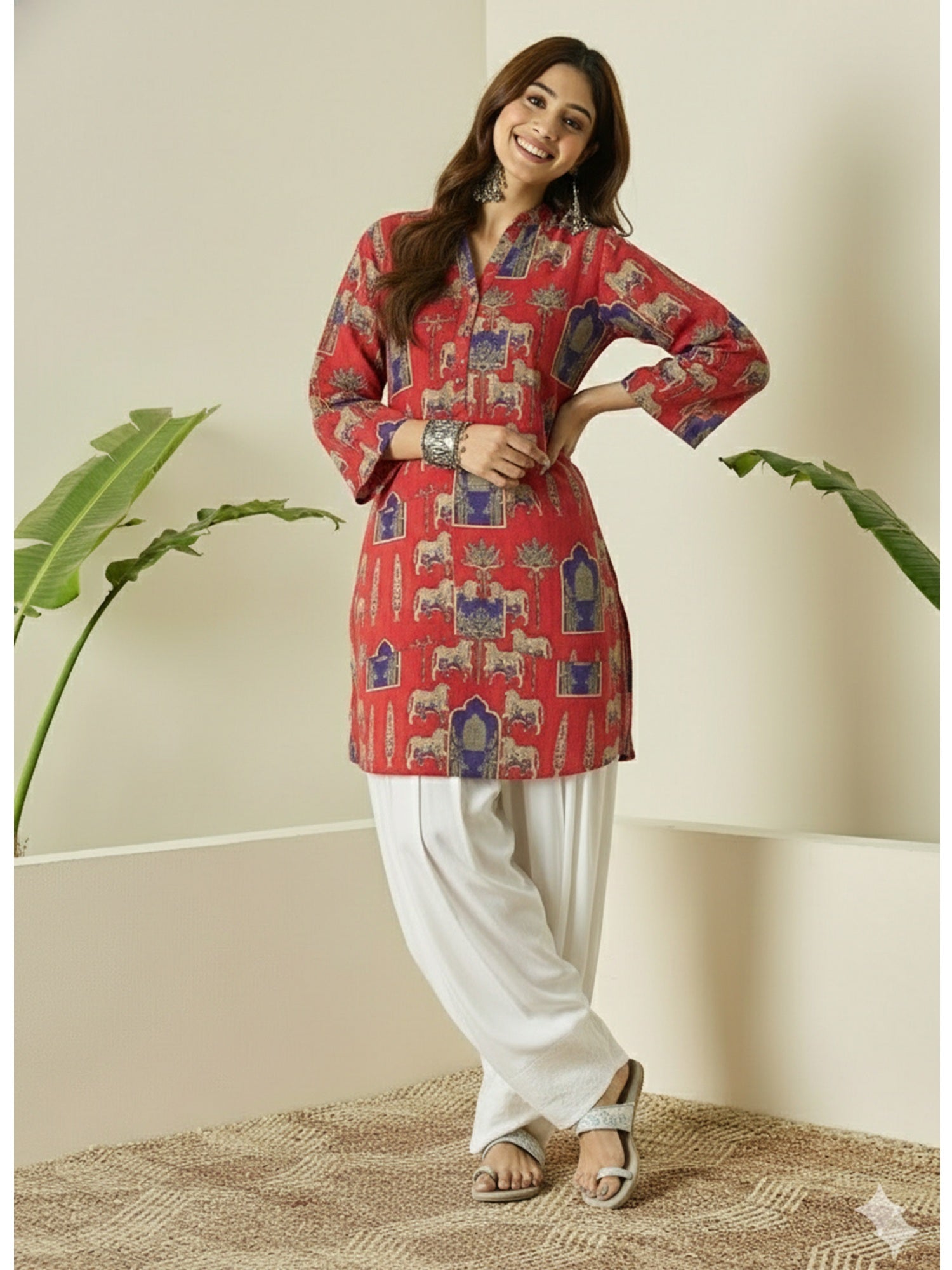 Red Blue Animal Farshi Salwar Set