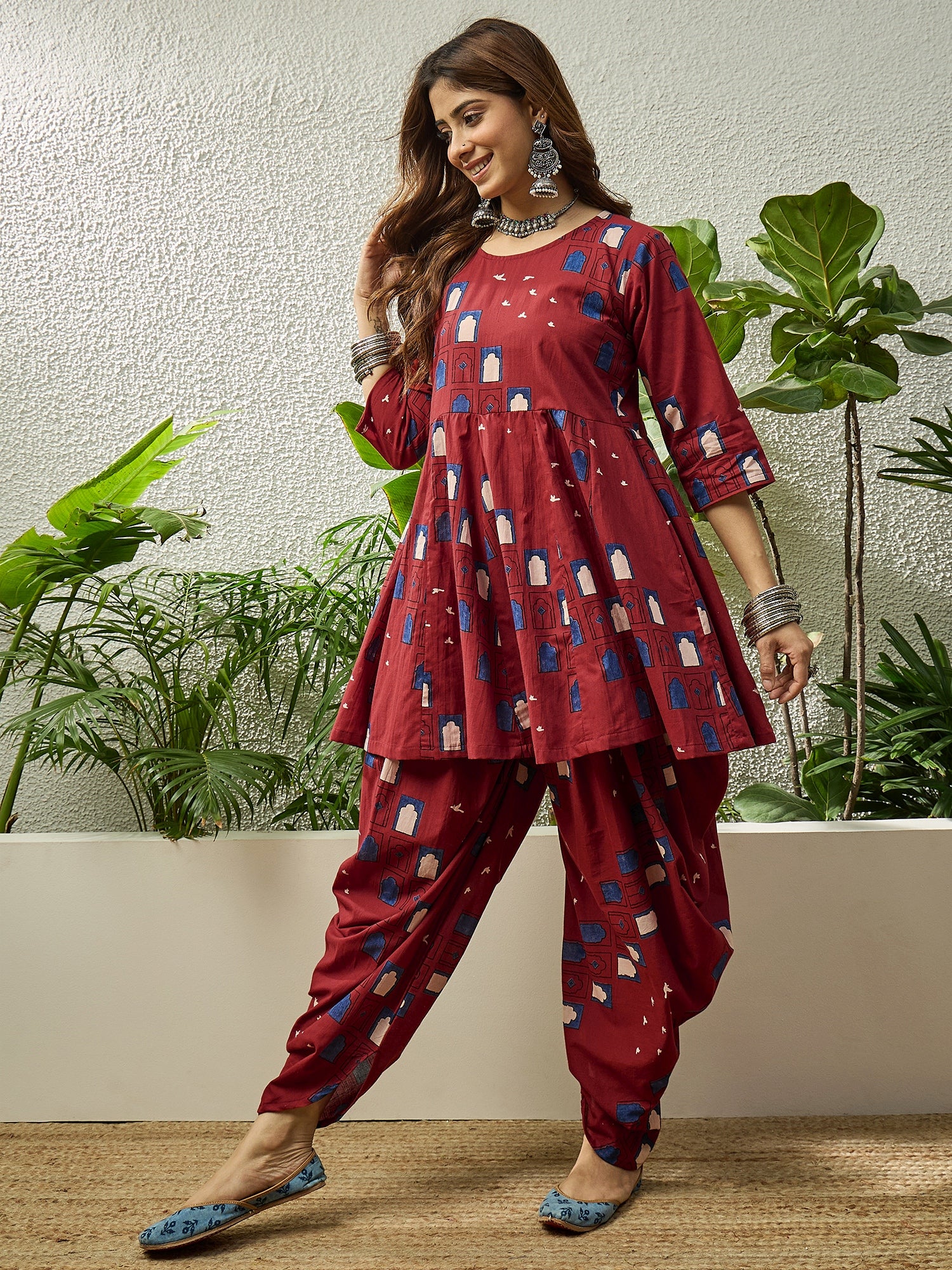 Rust Window Kurta Tulip Pant Set