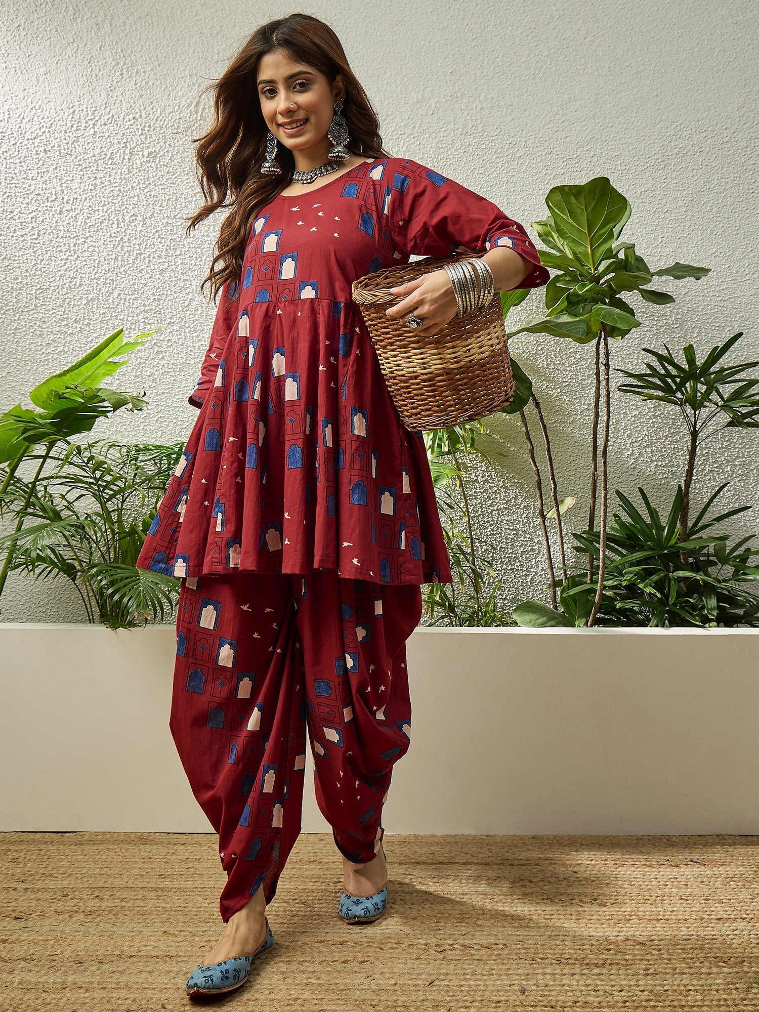 Rust Window Kurta Tulip Pant Set