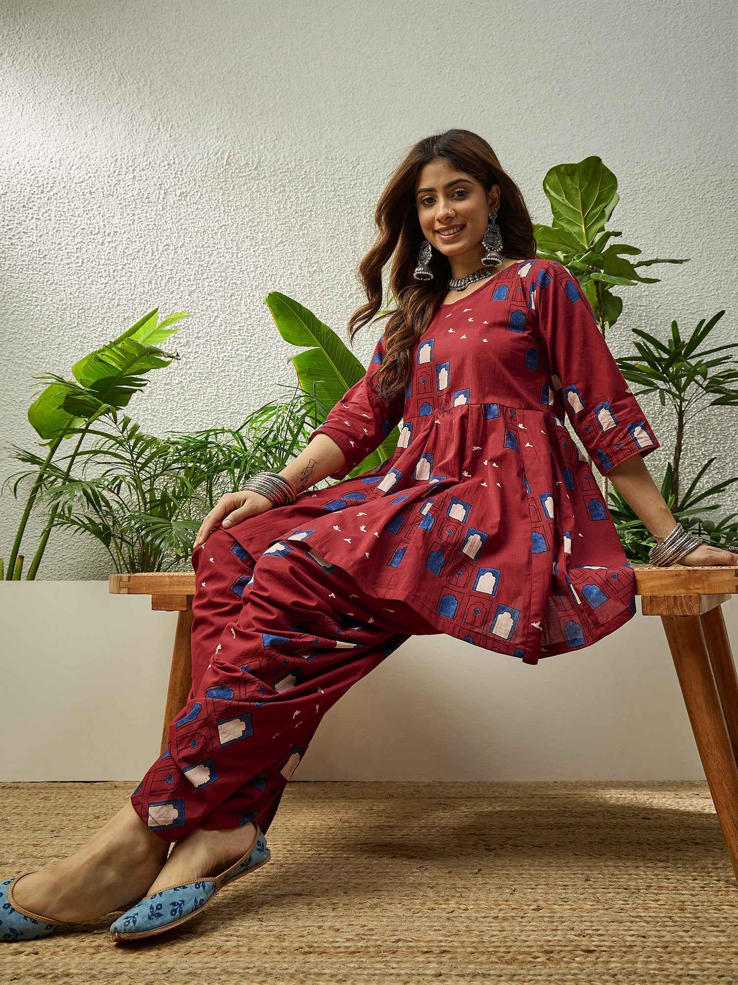 Rust Window Kurta Tulip Pant Set