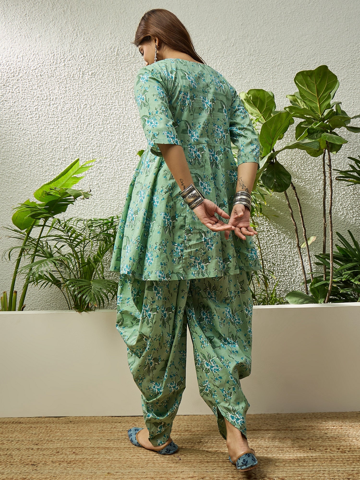 Light Green Floral Kurta Tulip Pant Set