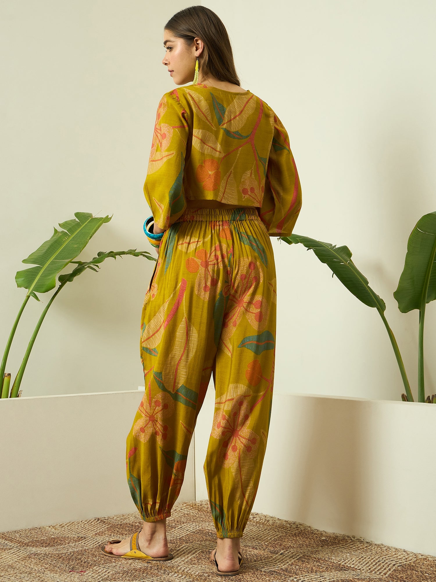 Lemon Yellow Leaf Top Balloon Pant Set