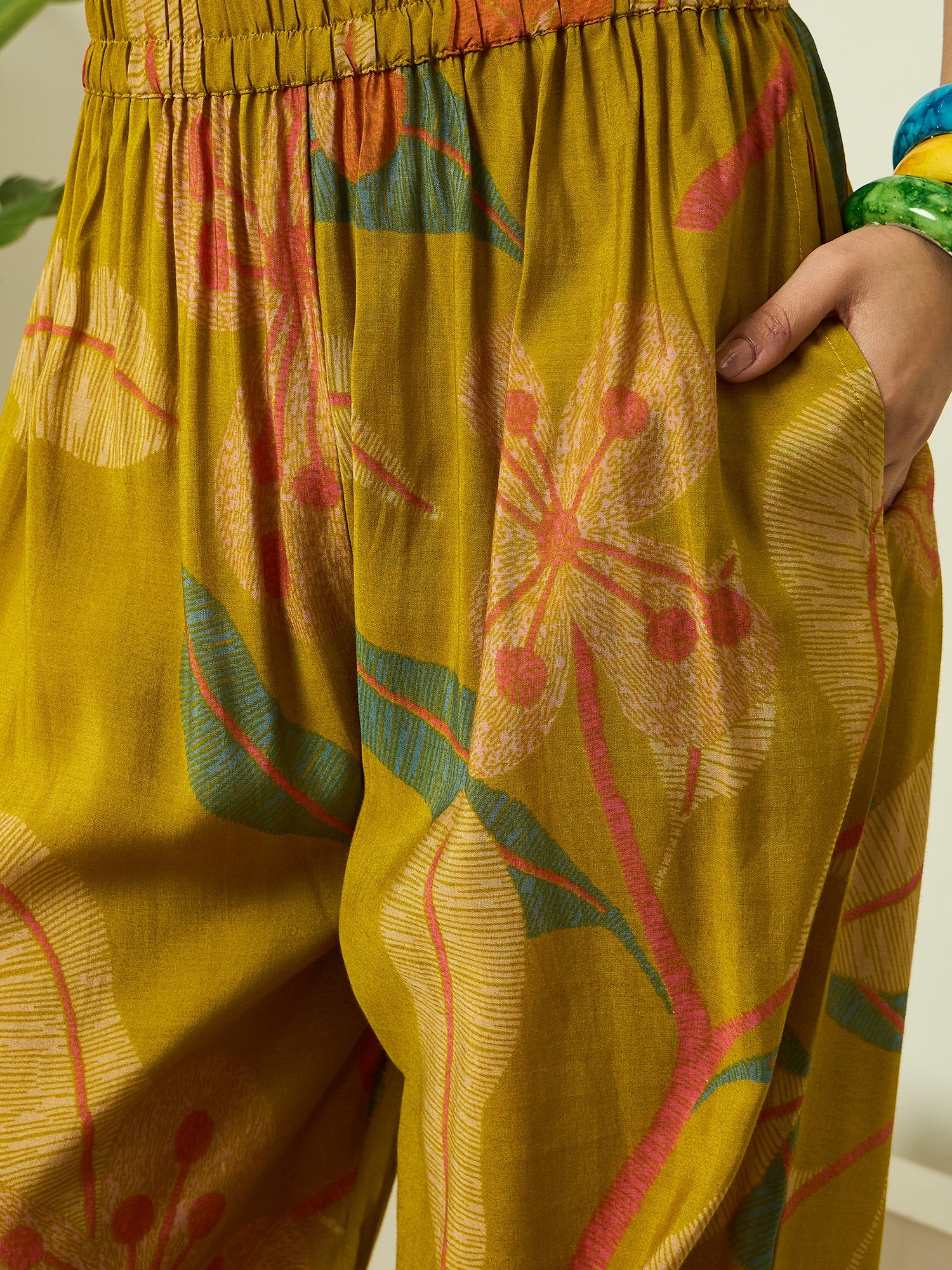 Lemon Yellow Leaf Top Balloon Pant Set