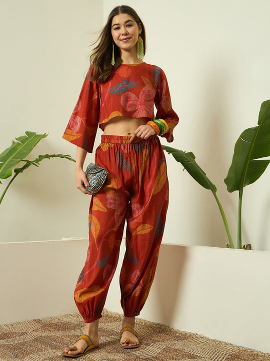 Rust Leaf Top Balloon Pant Set