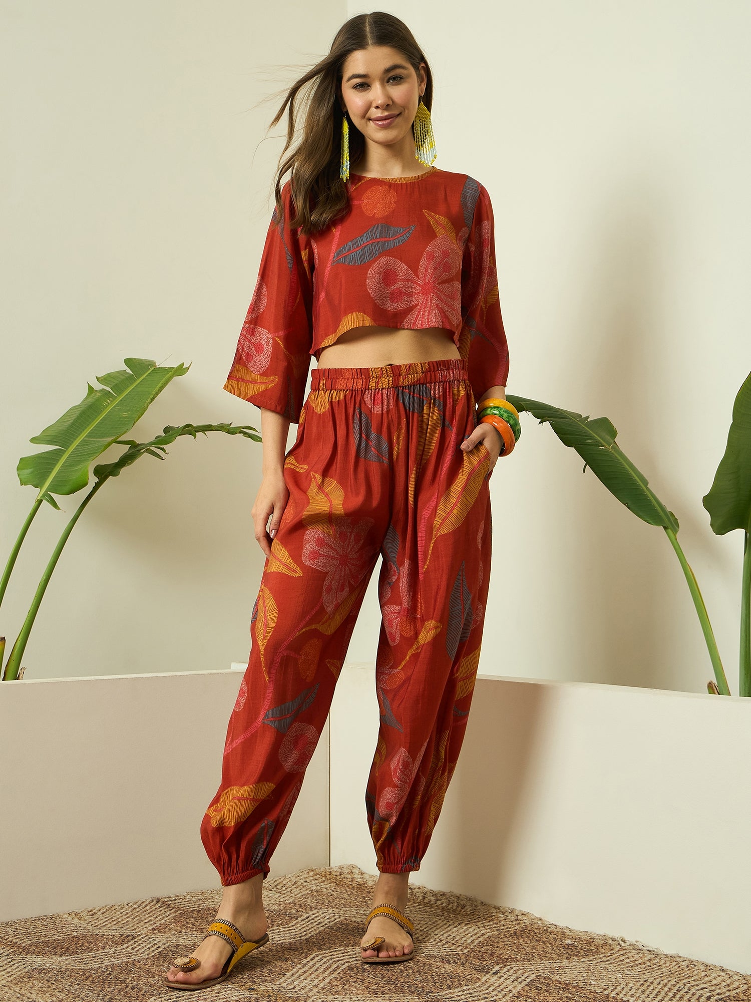 Rust Leaf Top Balloon Pant Set
