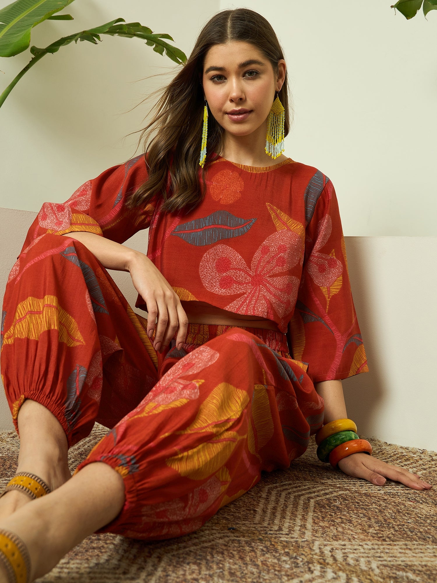 Rust Leaf Top Balloon Pant Set