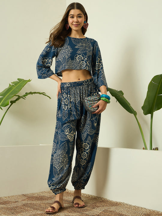 Peacock Teal Rose Top Balloon Pant Set