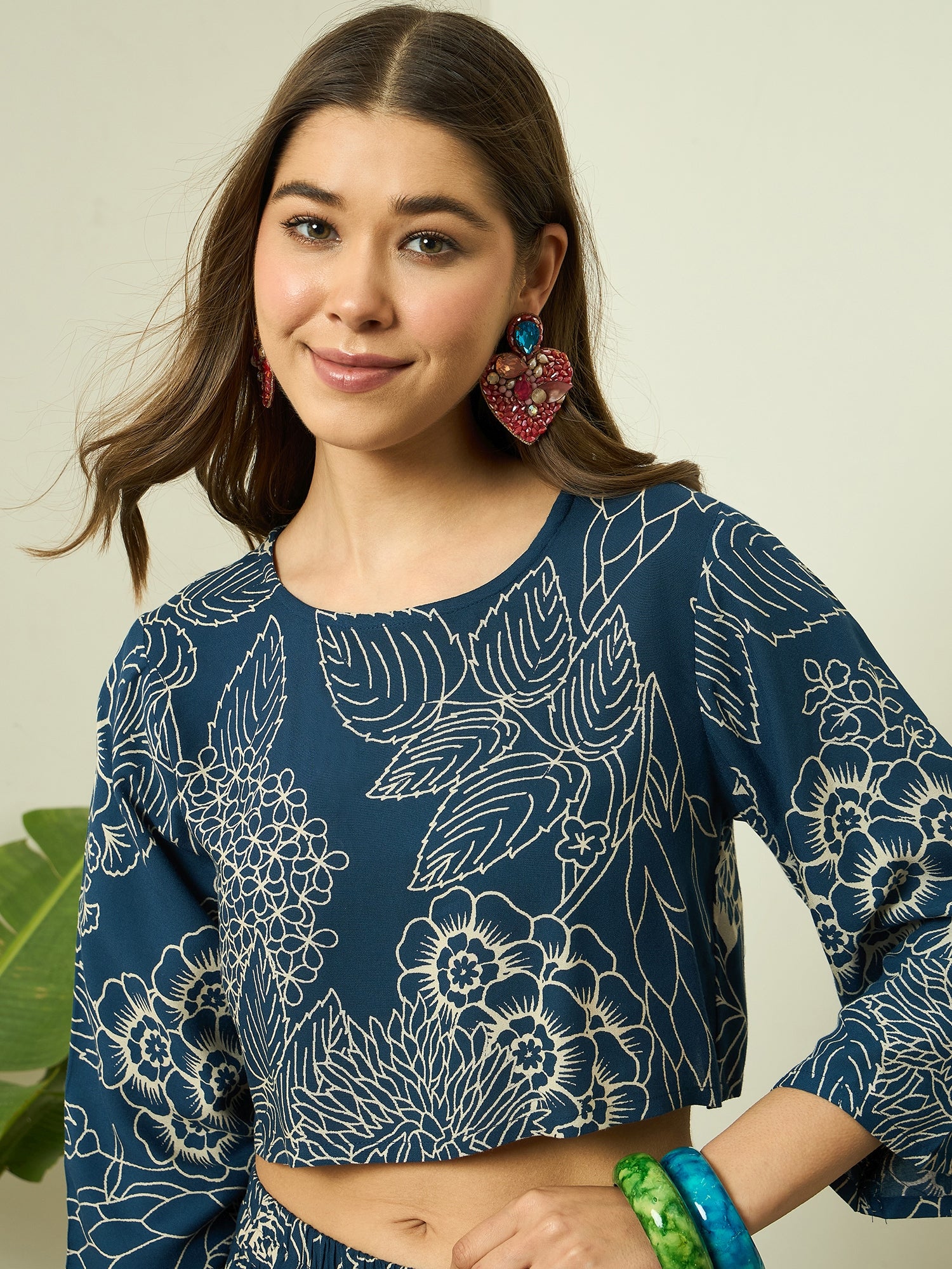 Peacock Teal Rose Top Balloon Pant Set