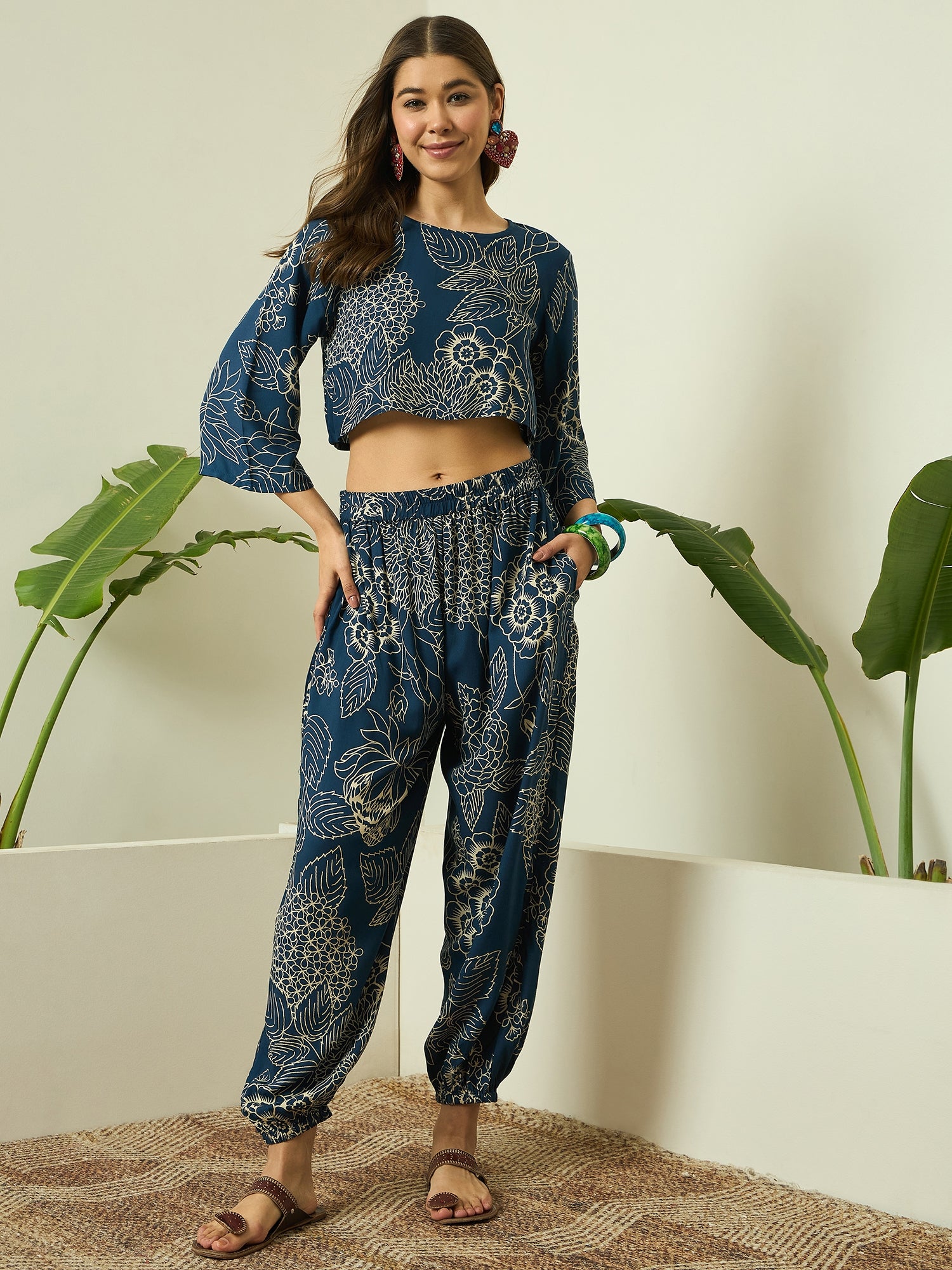 Peacock Teal Rose Top Balloon Pant Set