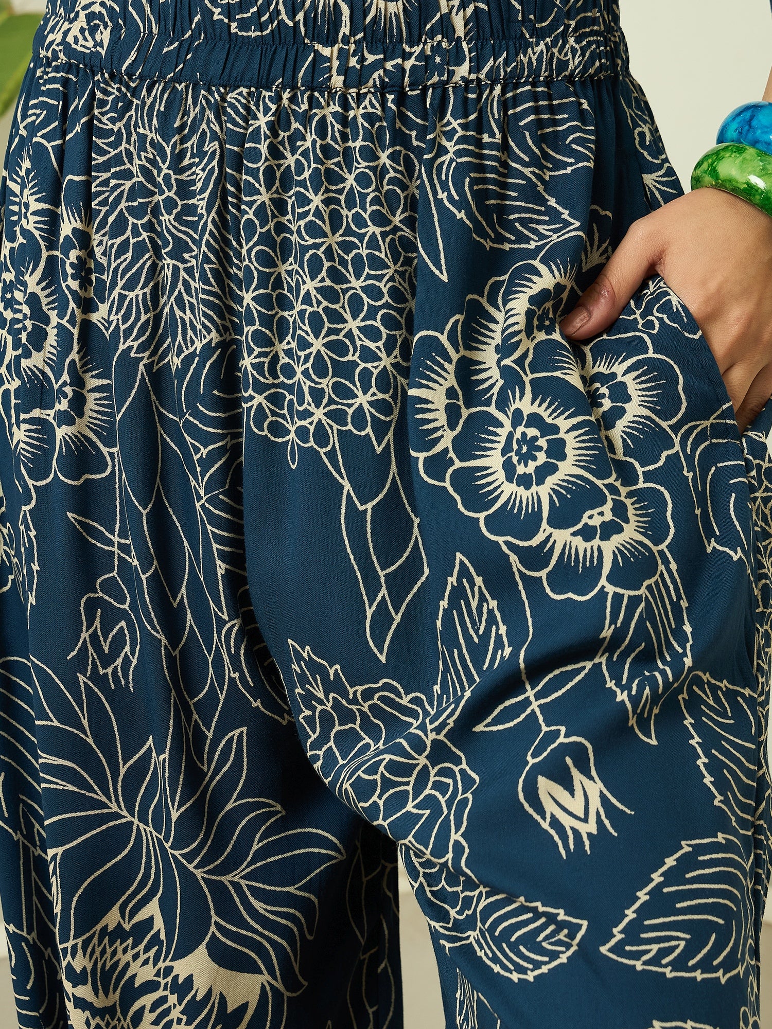 Peacock Teal Rose Top Balloon Pant Set