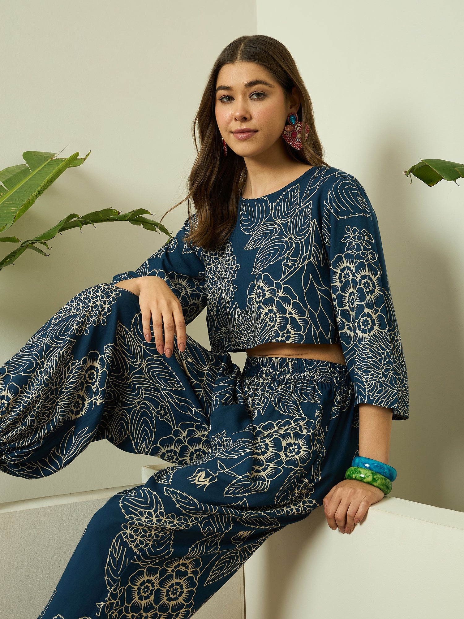 Peacock Teal Rose Top Balloon Pant Set