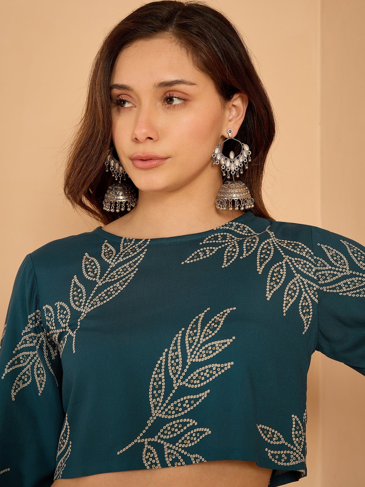 Dark Teal Leaf Top Balloon Pant Set