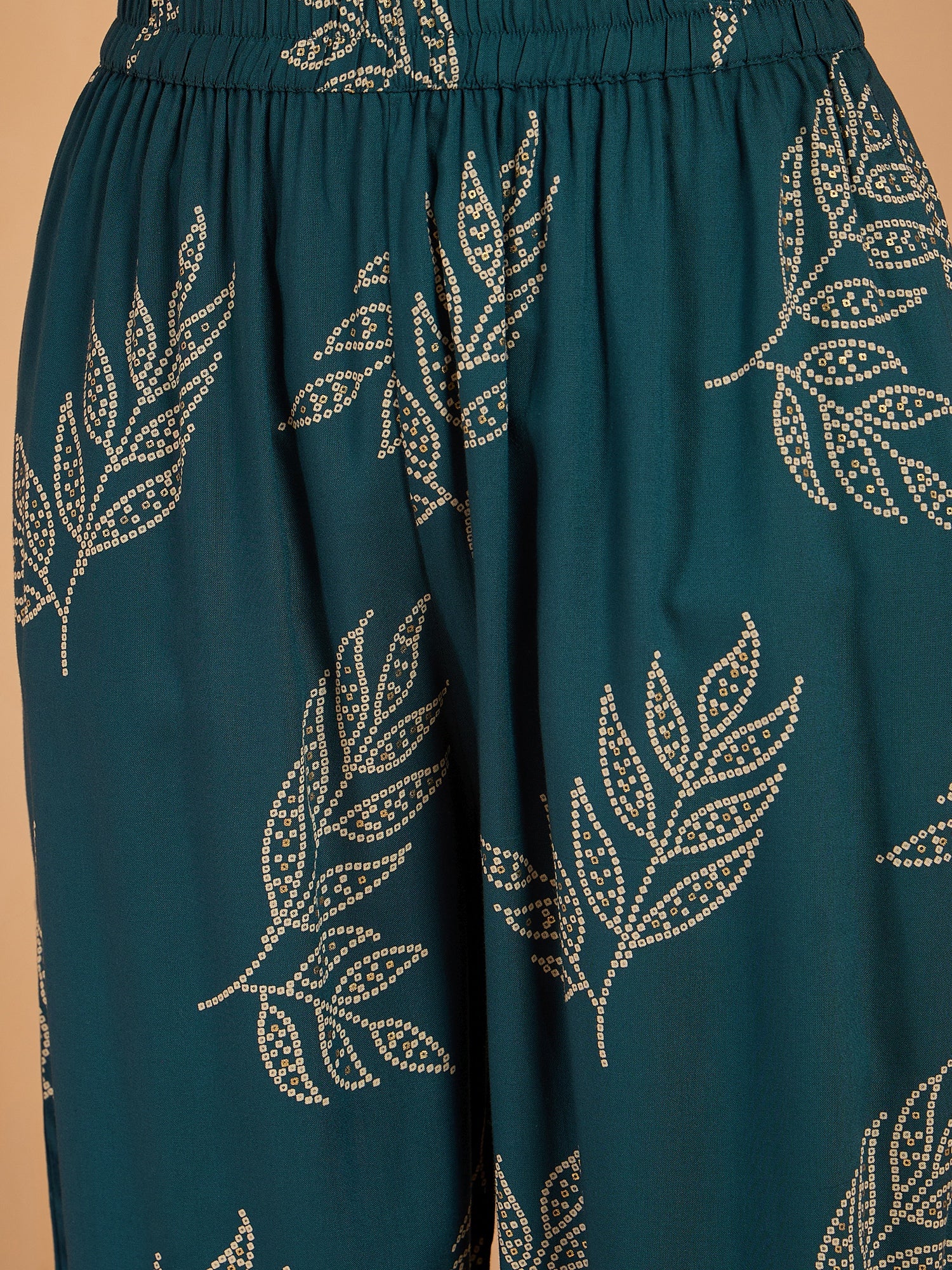 Dark Teal Leaf Top Balloon Pant Set