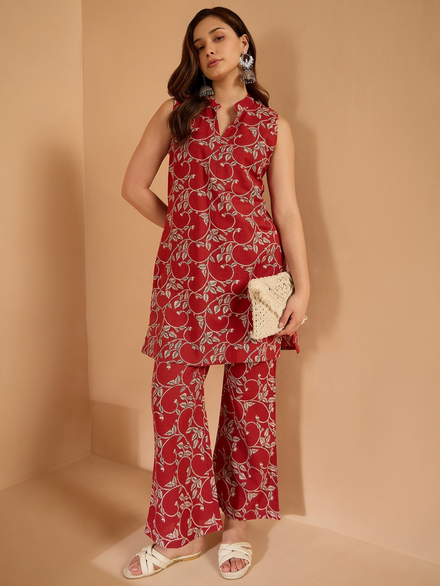 Red Leaf Jaal Narrow Pant Set