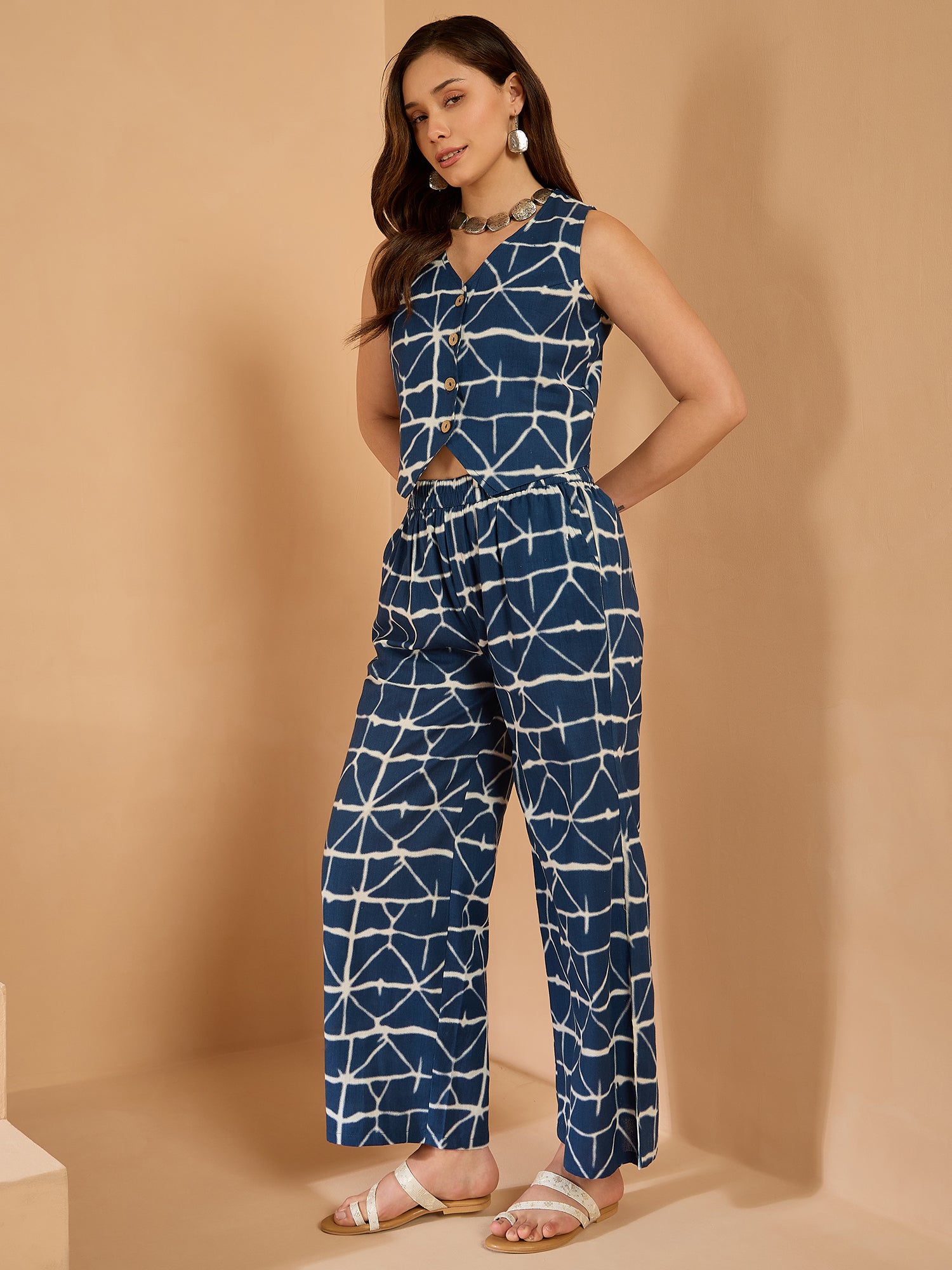 Indigo Geometric Waist Coord Set