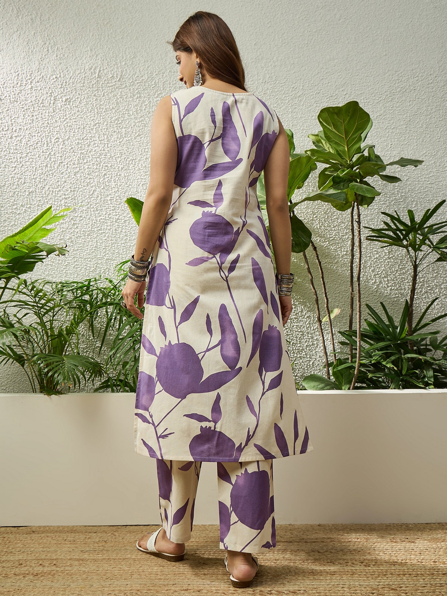 Purple Beige Fruit Kurta Pant Set