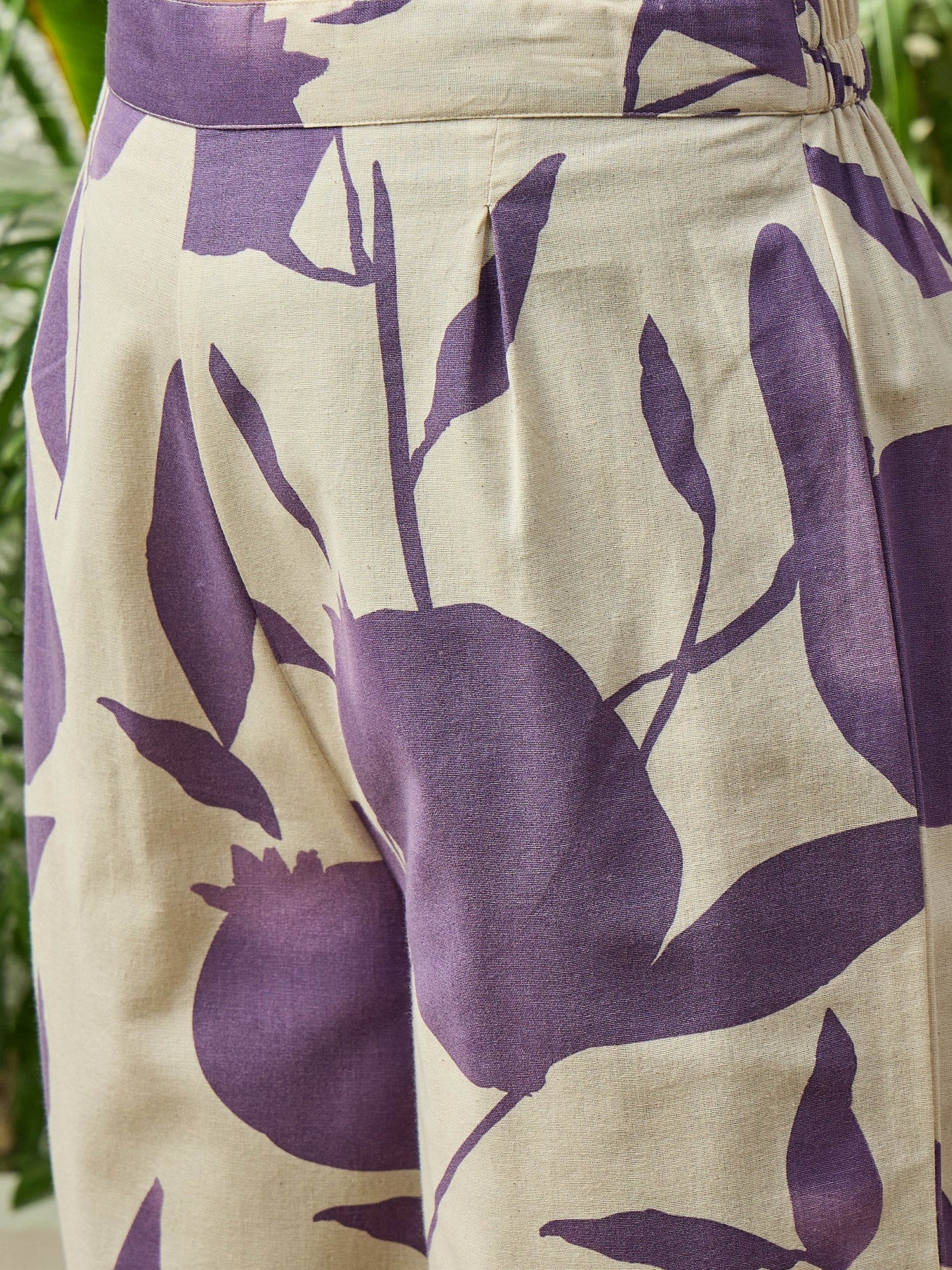 Purple Beige Fruit Kurta Pant Set