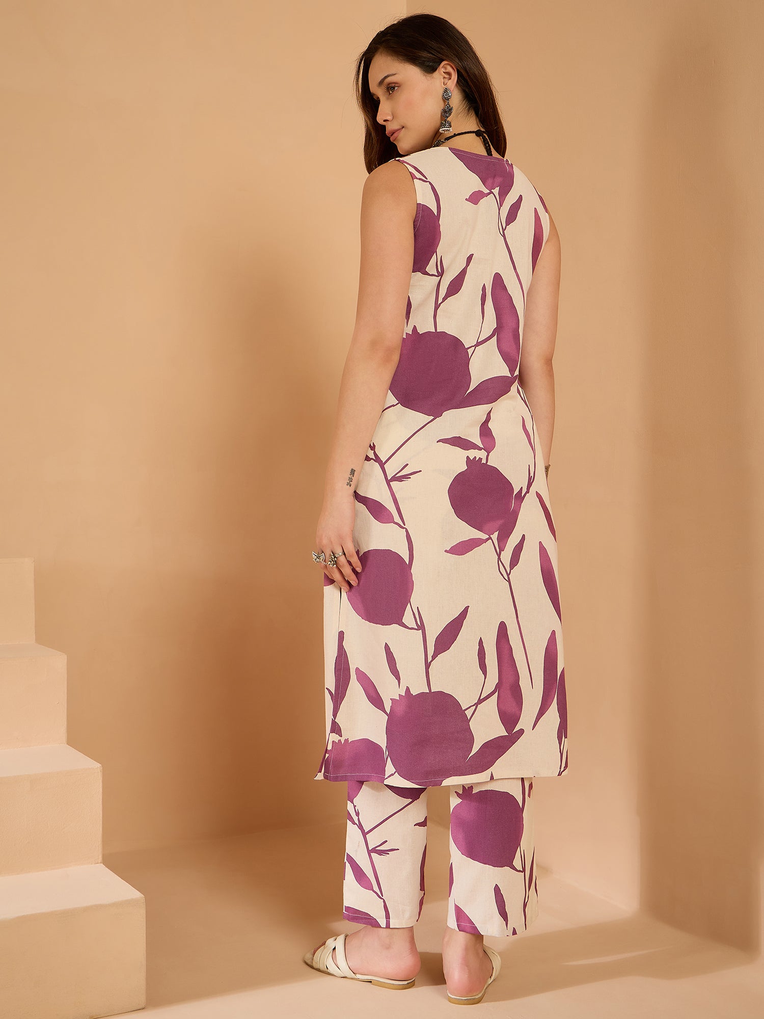 Mauve Beige Fruit Kurta Pant Set