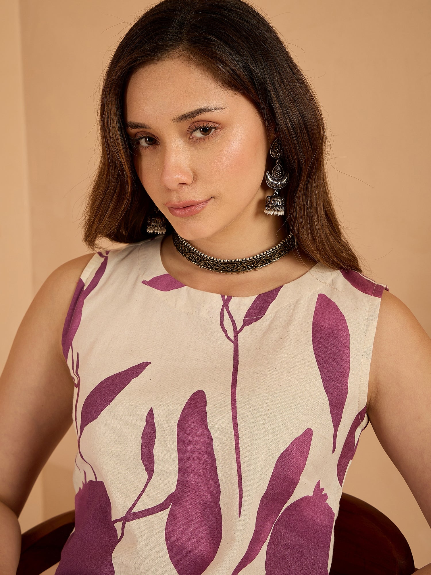 Mauve Beige Fruit Kurta Pant Set