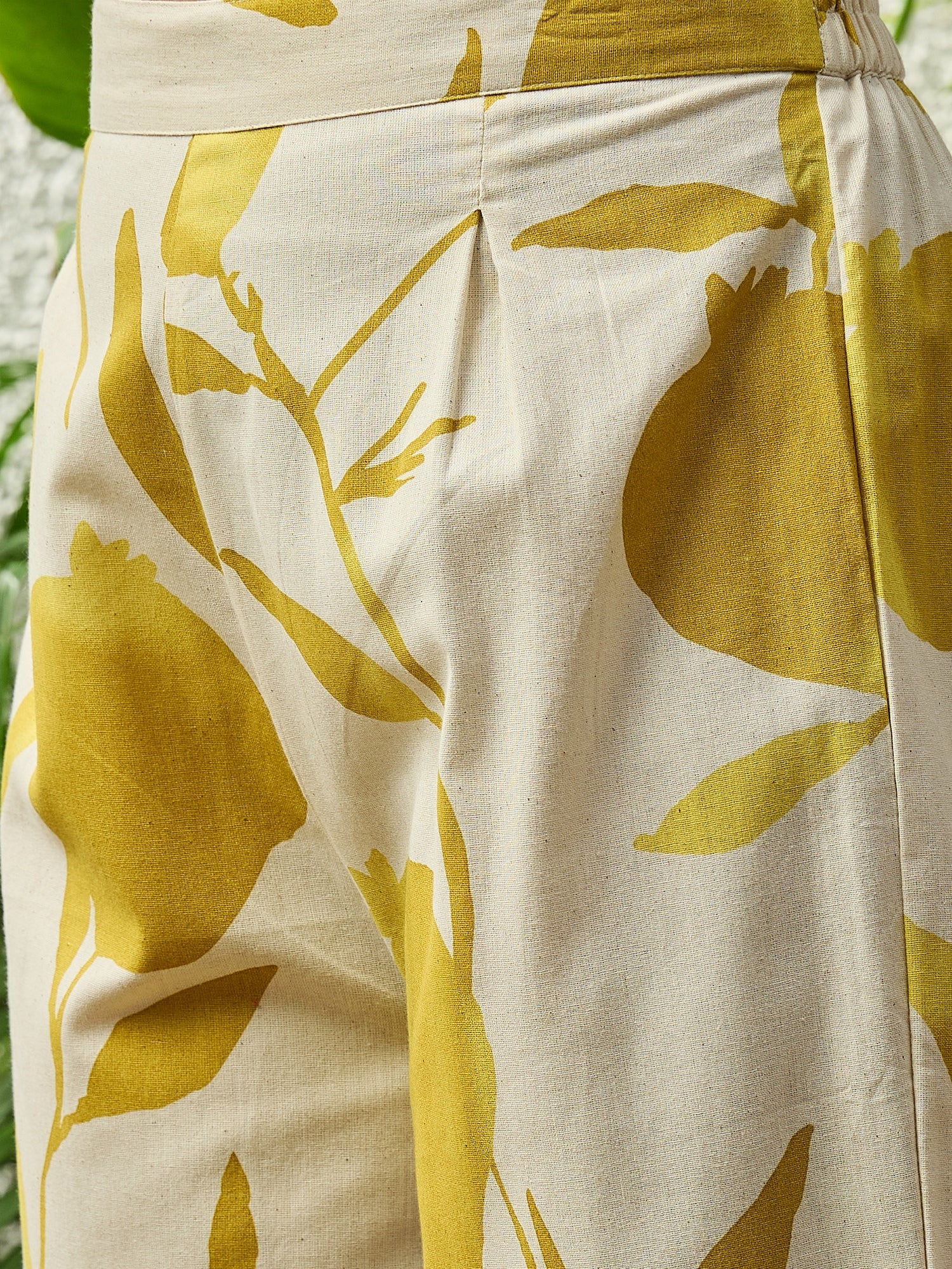 Mustard Beige Fruit Kurta Pant Set