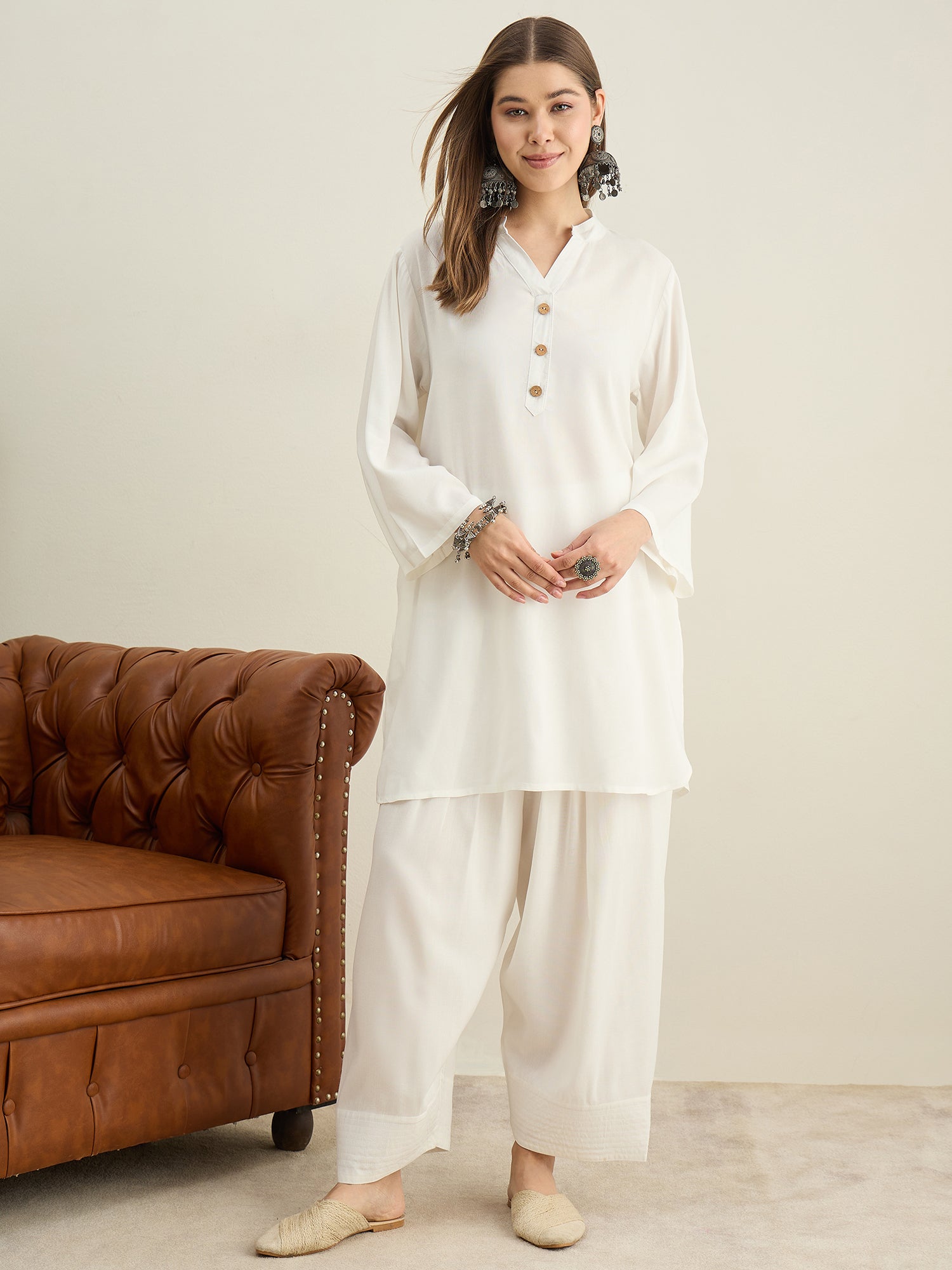 White Solid Farshi Salwar Set