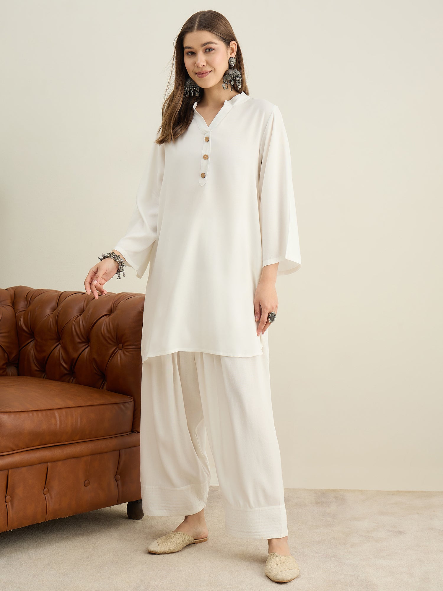 White Solid Farshi Salwar Set