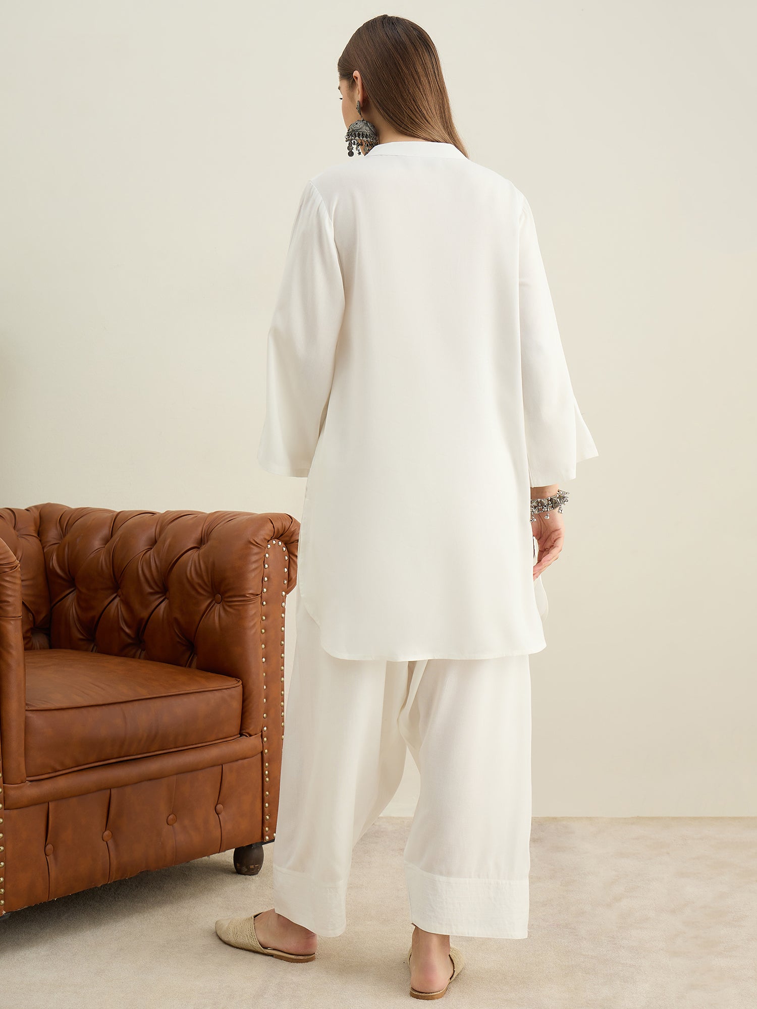 White Solid Farshi Salwar Set