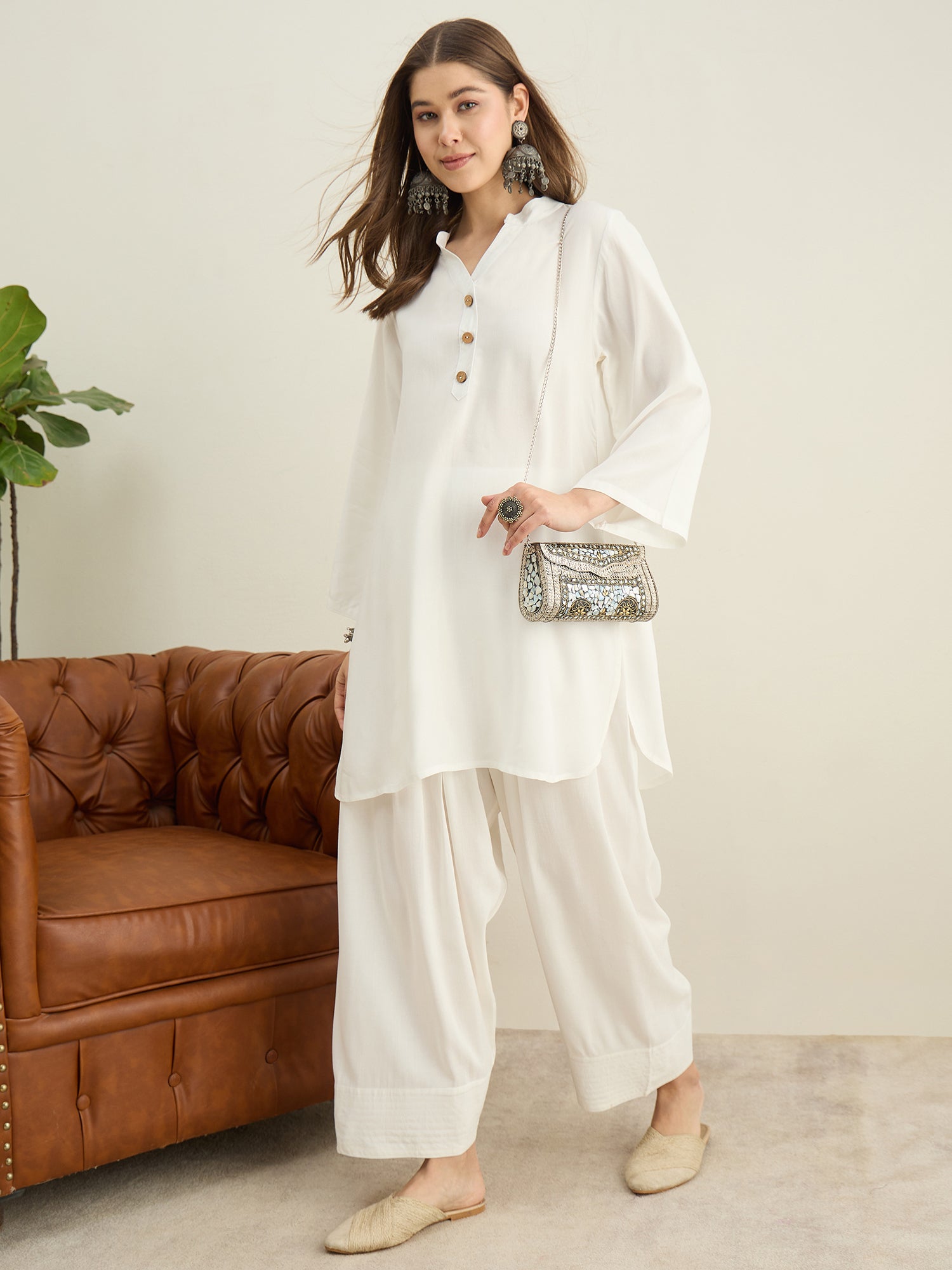 White Solid Farshi Salwar Set